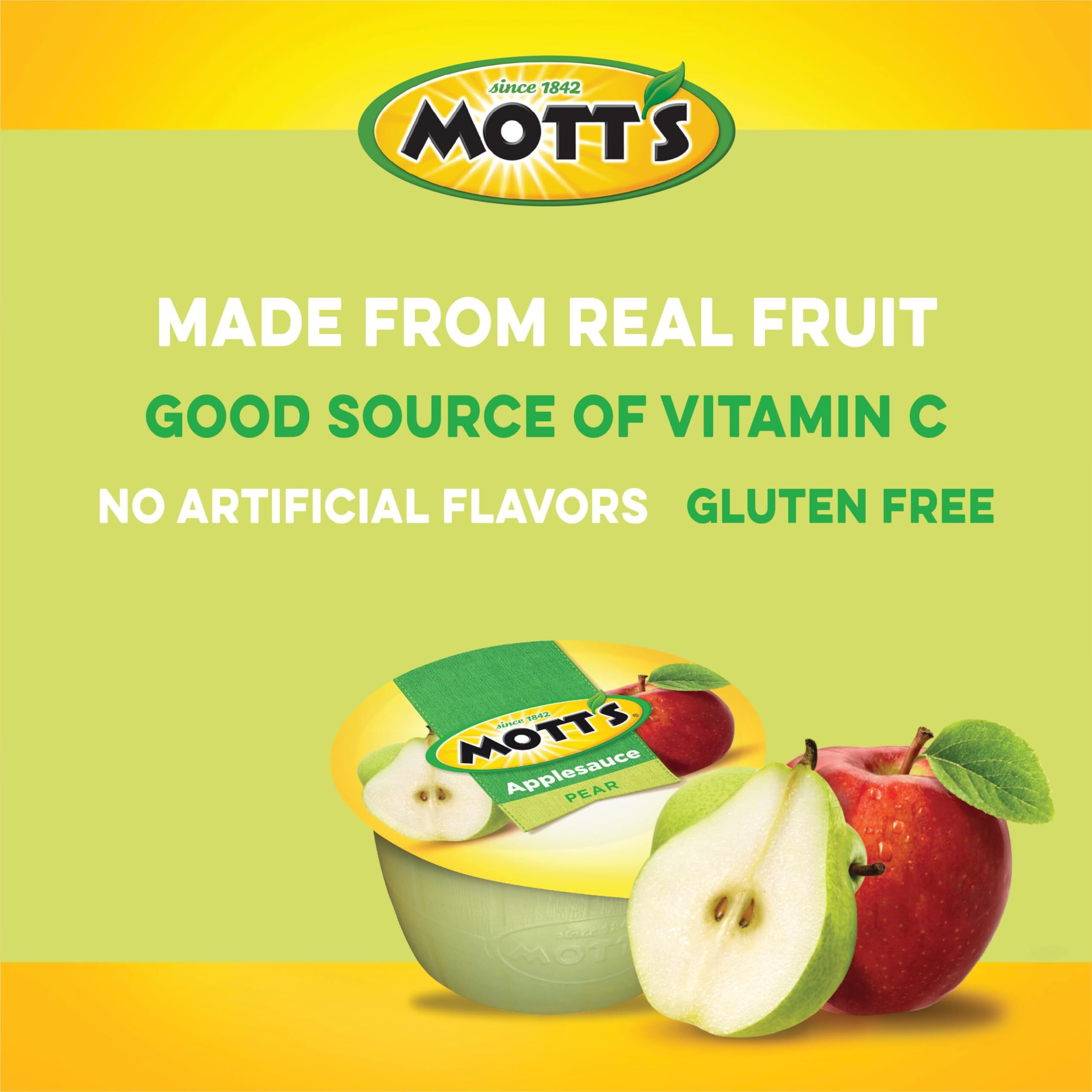 Mott's Pear Applesauce, 4 Oz Cups, 72 Count (12 Packs Of 6), No Artificial Flavors, Good Source Of Vitamin C, Nutritious Option For The Whole Family
