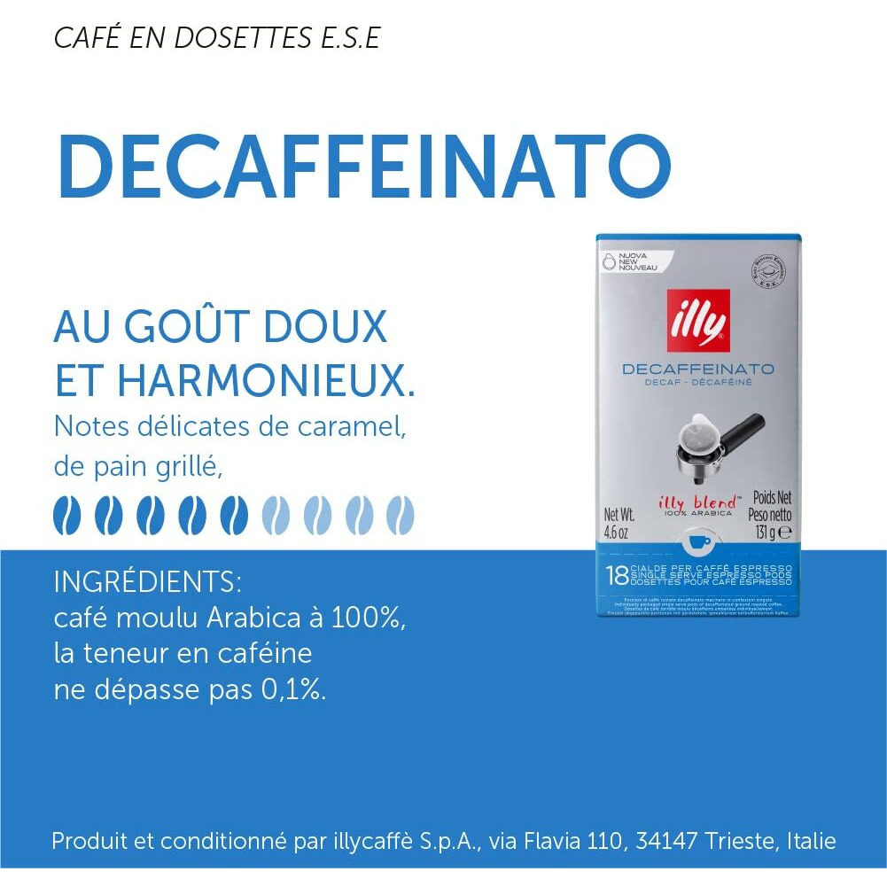 Illy E.S.E. Coffee - Single-Serve Coffee Capsules & Pods - Classico Decaf Roast - Notes Of Caramel, Orange Blossom & Jasmine - For E.S.E Coffee Machines - Extraordinary Aroma & Body - 18 Count