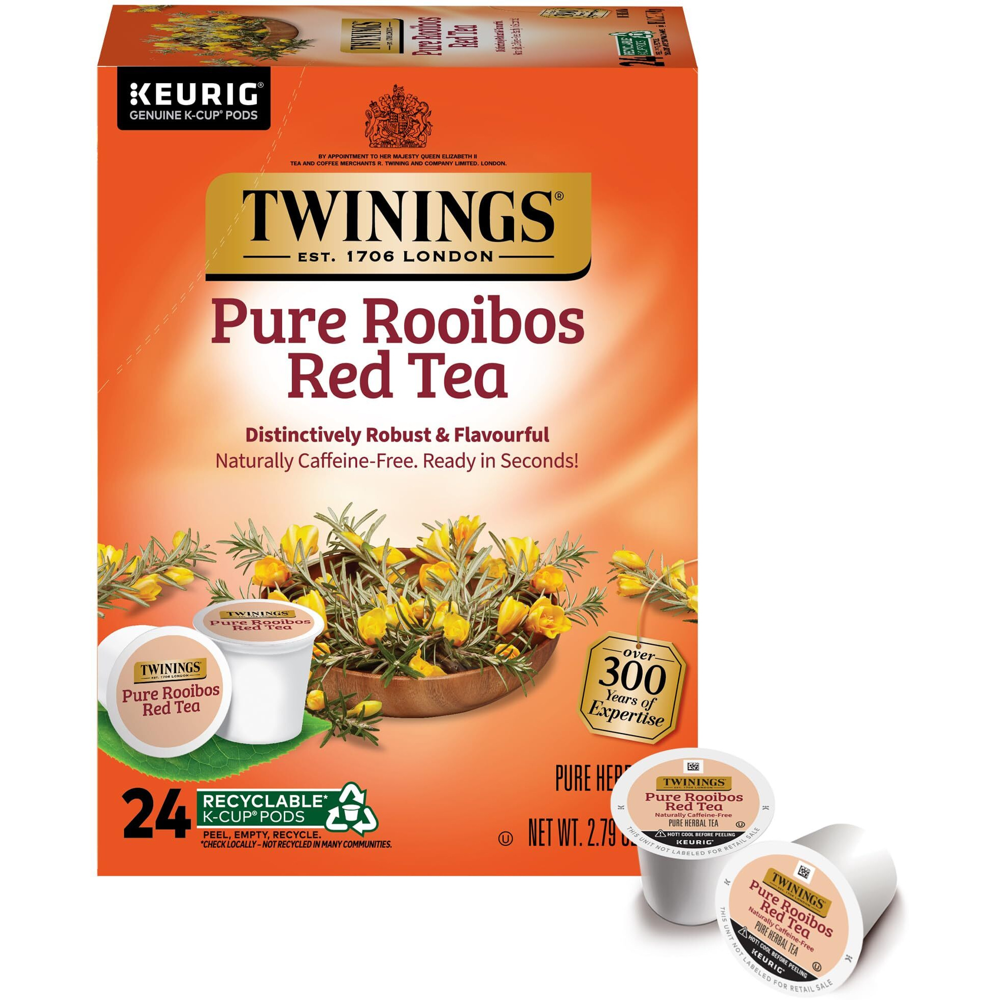 Twinings Pure Rooibos Red Tea K-Cup Pods For Keurig, 24 Count (Pack Of 1), Natural, Slightly Sweet Taste, Naturally Caffeine-Free, Enjoy Hot Or Iced | Packaging May Vary
