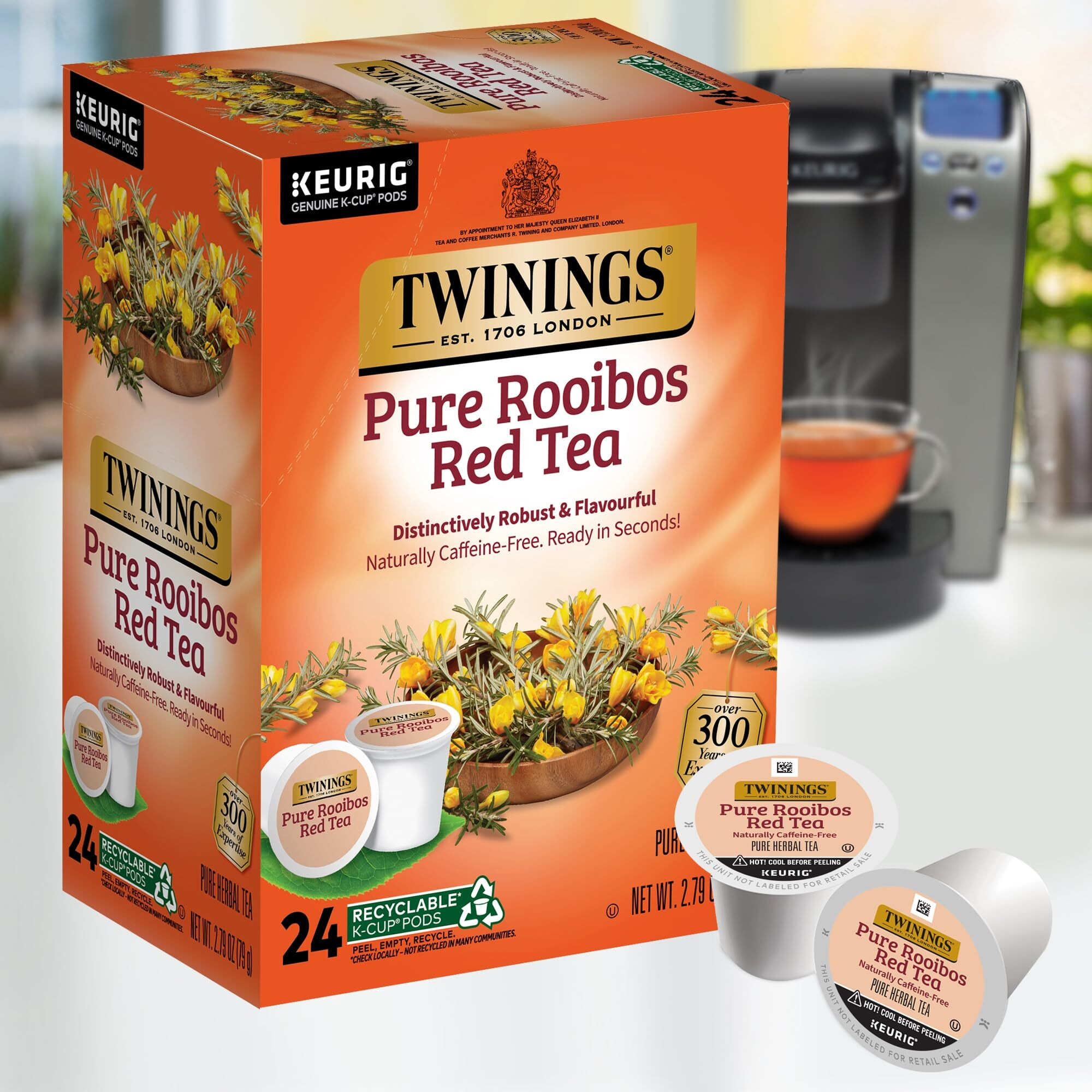 Twinings Pure Rooibos Red Tea K-Cup Pods For Keurig, 24 Count (Pack Of 1), Natural, Slightly Sweet Taste, Naturally Caffeine-Free, Enjoy Hot Or Iced | Packaging May Vary