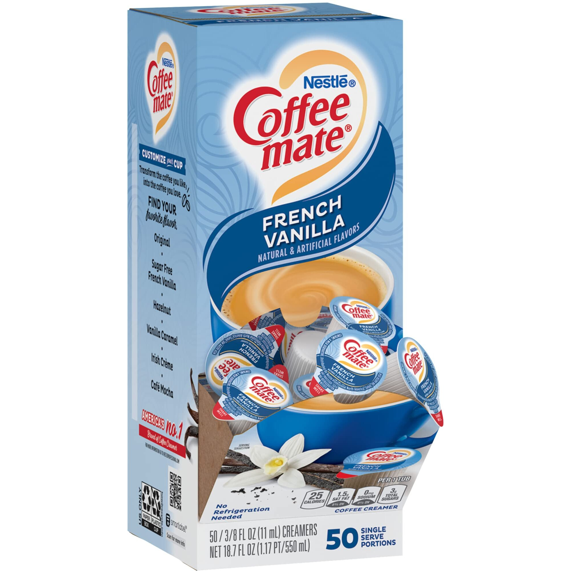 Coffee Mate Liquid .375Oz, 4 Flavor Variety 200 Count Including Original, Cafe Mocha, French Vanilla & Hazelnut