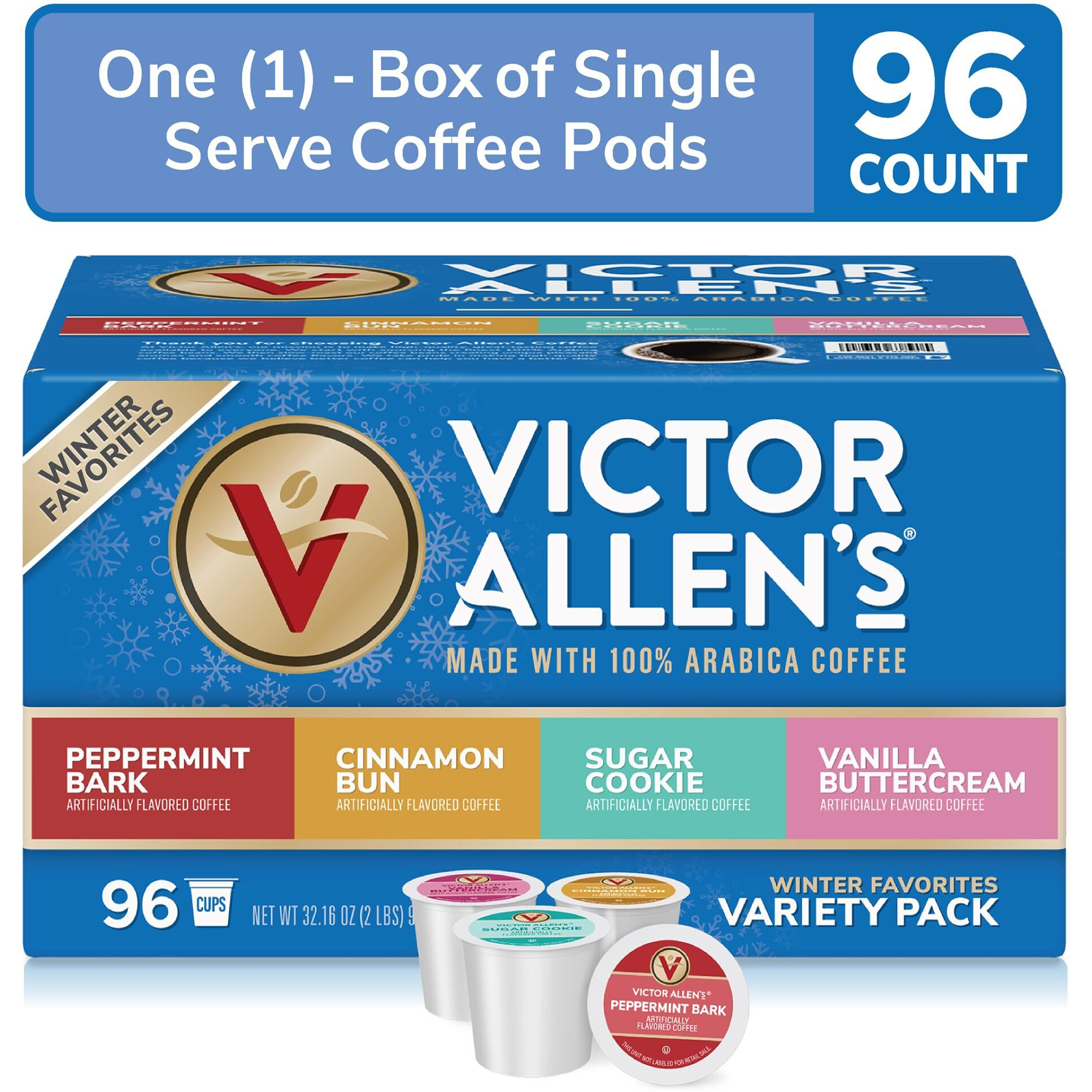 Victor Allen's Coffee Winter Wonderland Variety Pack, 96 Count, Single Serve Coffee Pods For Keurig K-Cup Brewers