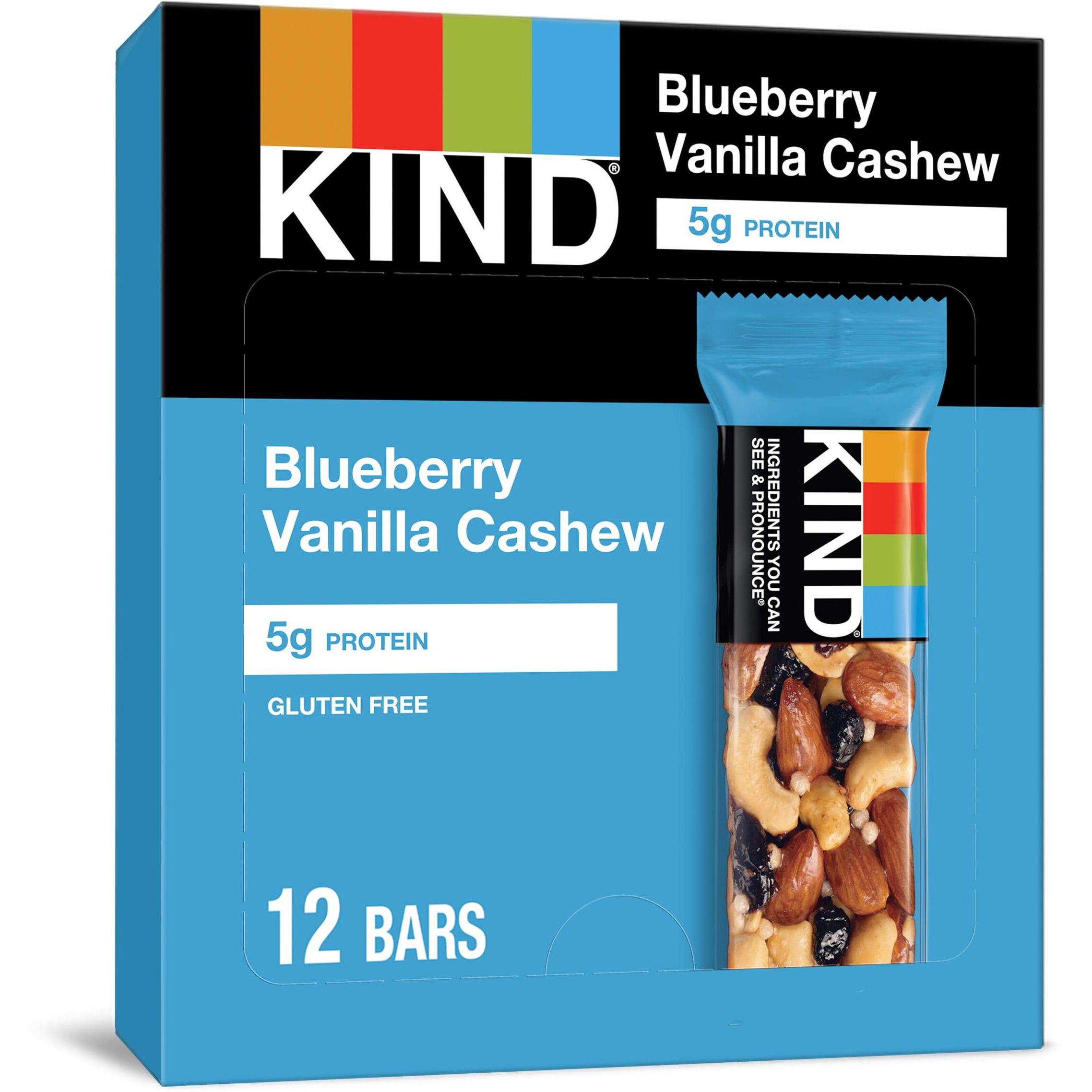 Kind Bars, Blueberry Vanilla Cashew, Healthy Snacks, Gluten Free, 5G Protein, 12 Count