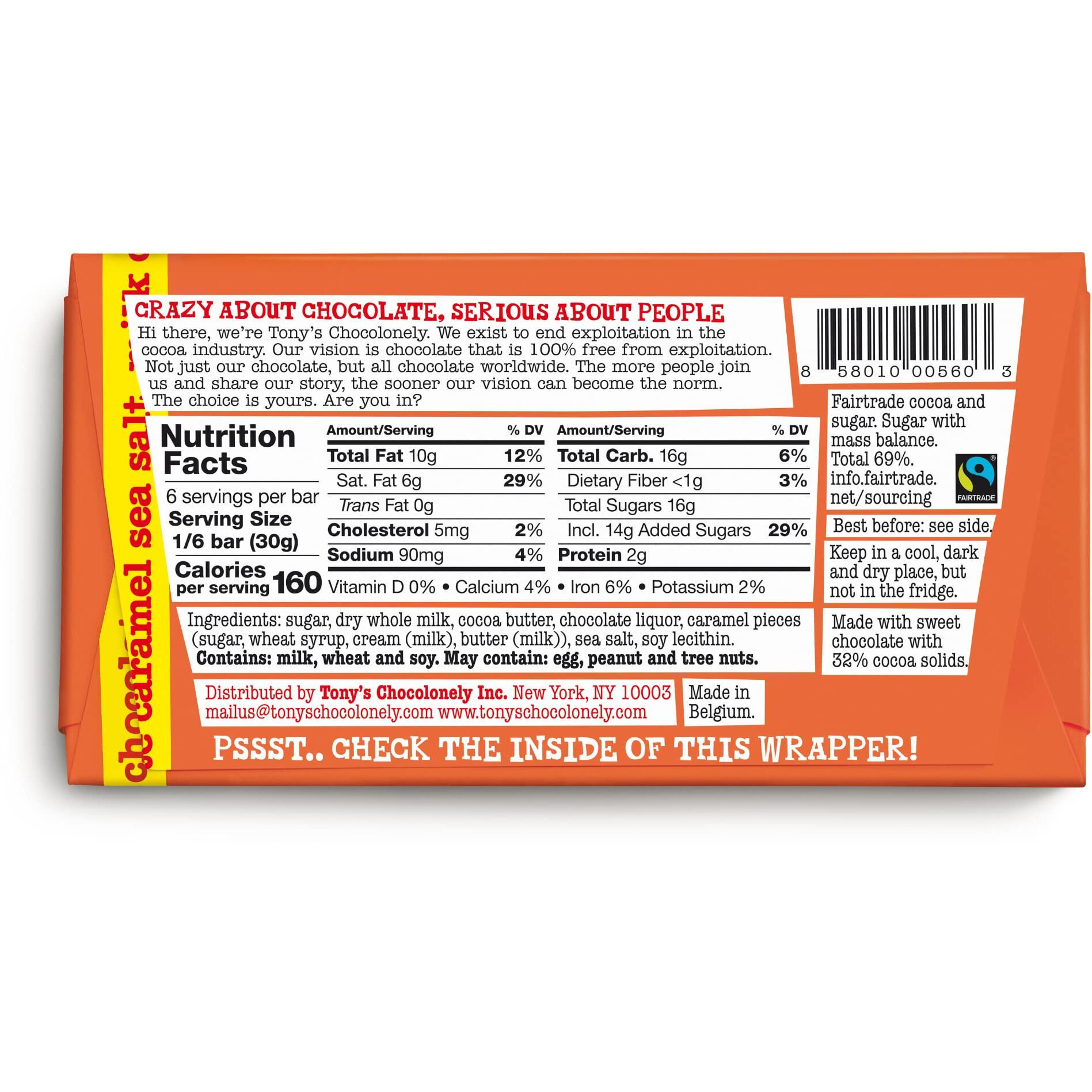 Tony's Chocolonely 32% Milk Chocolate Caramel Sea Salt Bars, 6.35 Oz, 4 Bars