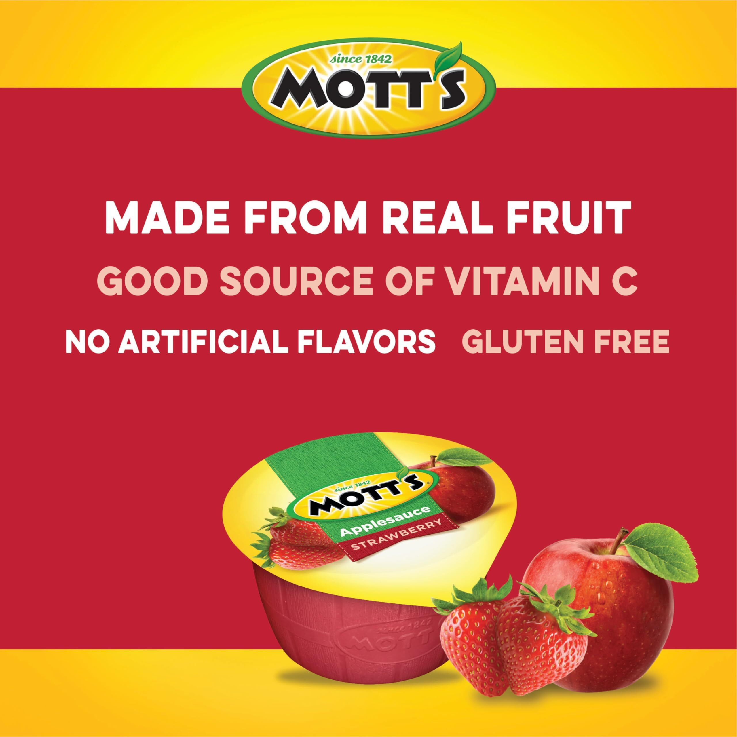 Mott's Strawberry Applesauce, 4 Oz Cups, 72 Count (12 Packs Of 6), No Artificial Flavors, Good Source Of Vitamin C, Nutritious Option For The Whole Family