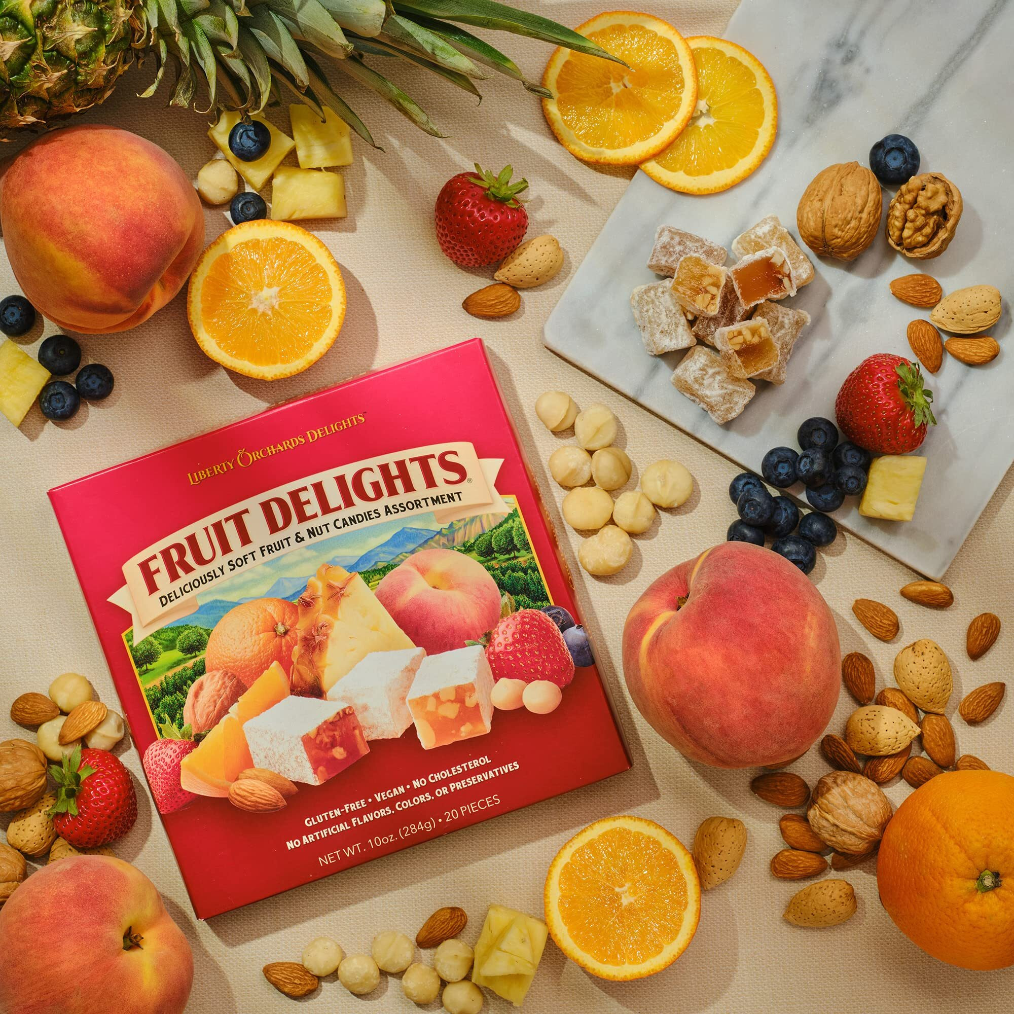 Liberty Orchards, Fruit Delights - Assorted Vegan Fruit And Nut Candies, Turkish Delight Gourmet Snack 10 Oz.