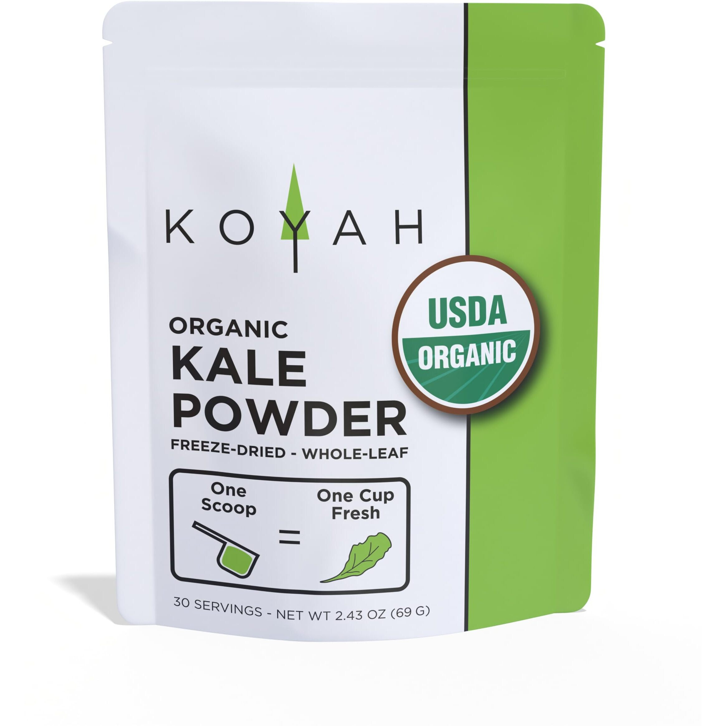 Koyah - Organic Usa Grown Kale Powder (Equivalent To 30 Cups Fresh) Freeze-Dried, Whole-Leaf Powder