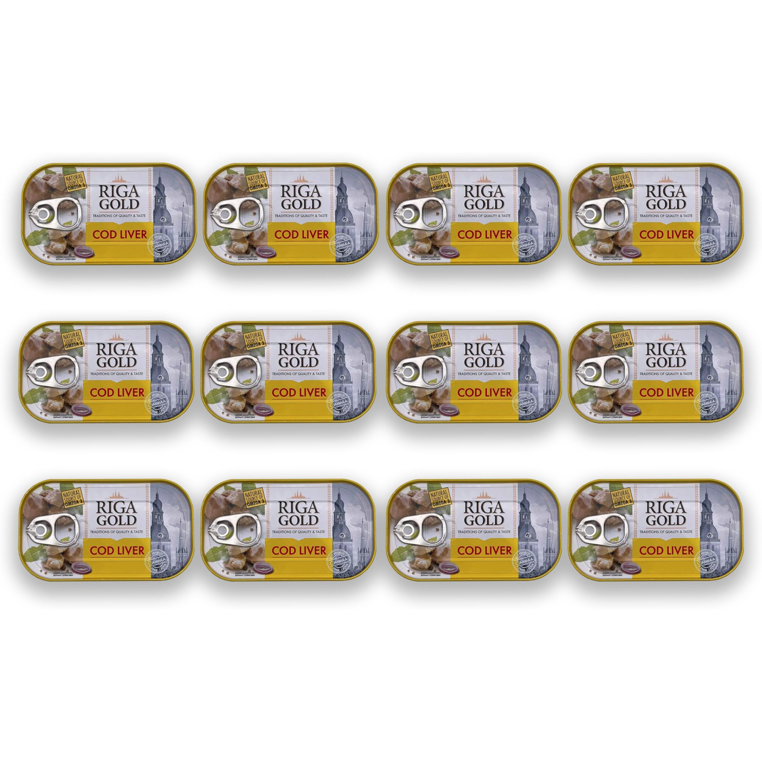 Riga Gold Cod Liver In Own Oil 4.27Oz/ 121G From Iceland (Pack 12)