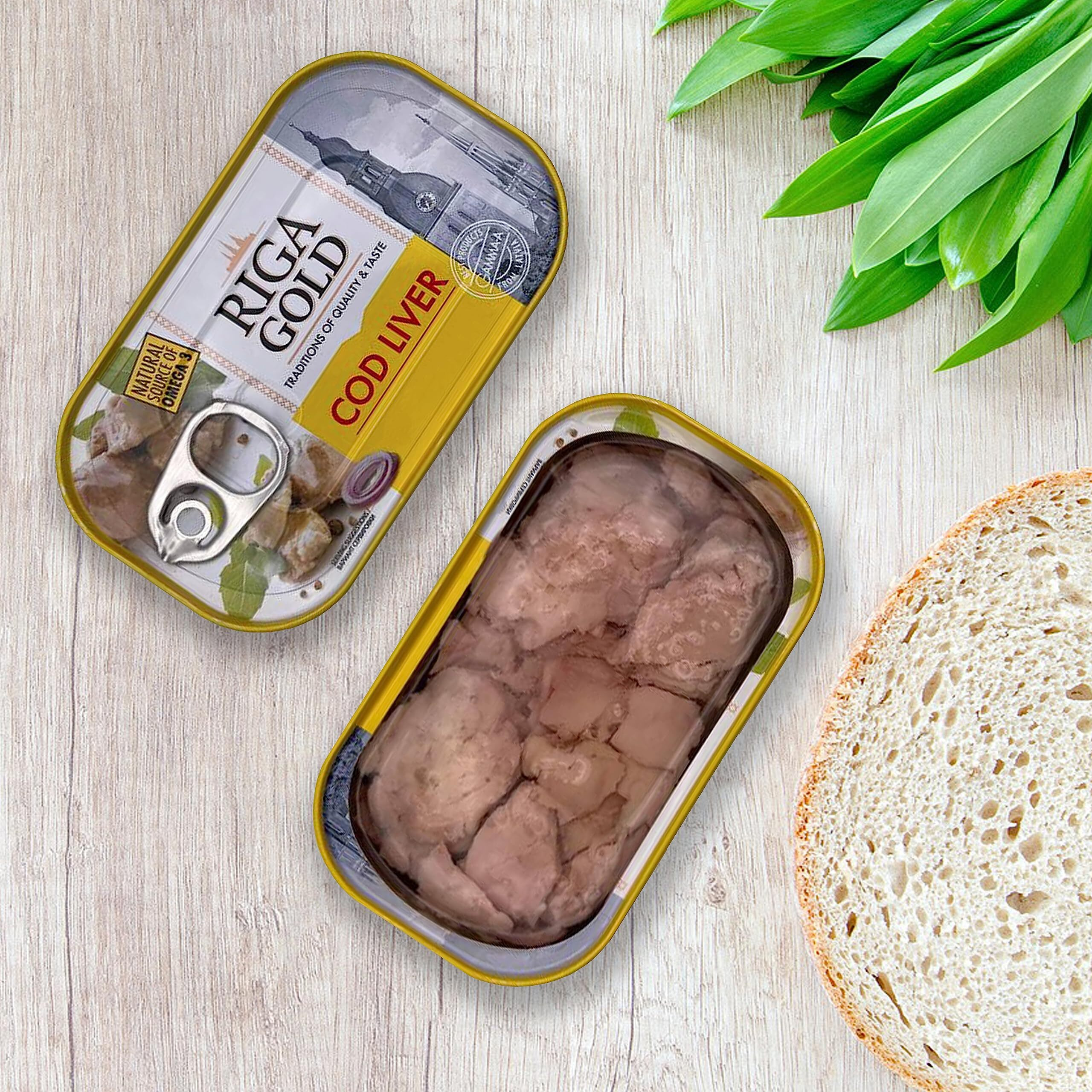 Riga Gold Cod Liver In Own Oil 4.27Oz/ 121G From Iceland (Pack 12)