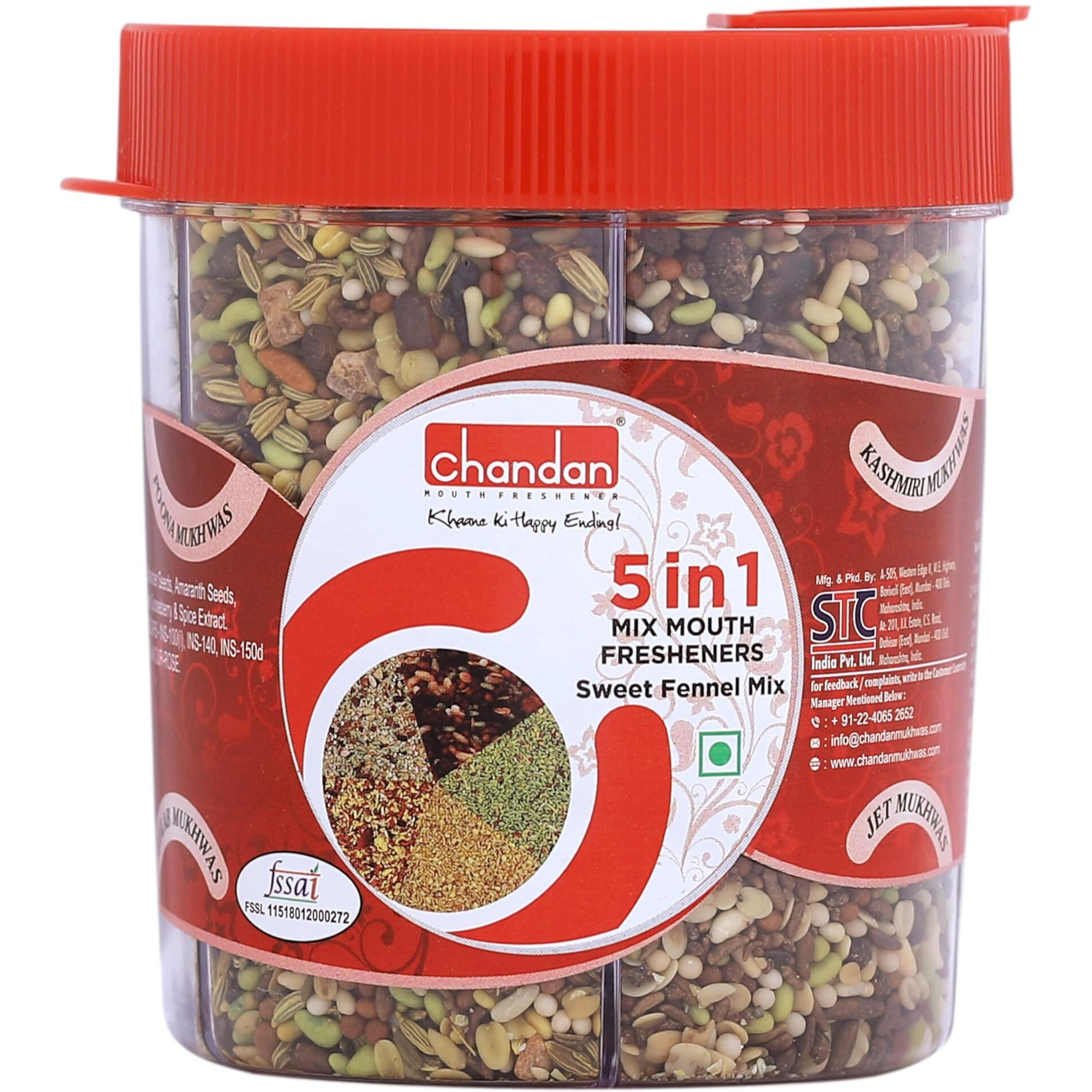 Chandan Mouth Freshener 5 In 1 Mix Mouth Fresheners Sweet Fennel Mix | Kashmiri, Special, Jet, Poona & Gulab Mukhwas, 8.82 Oz / 250 G