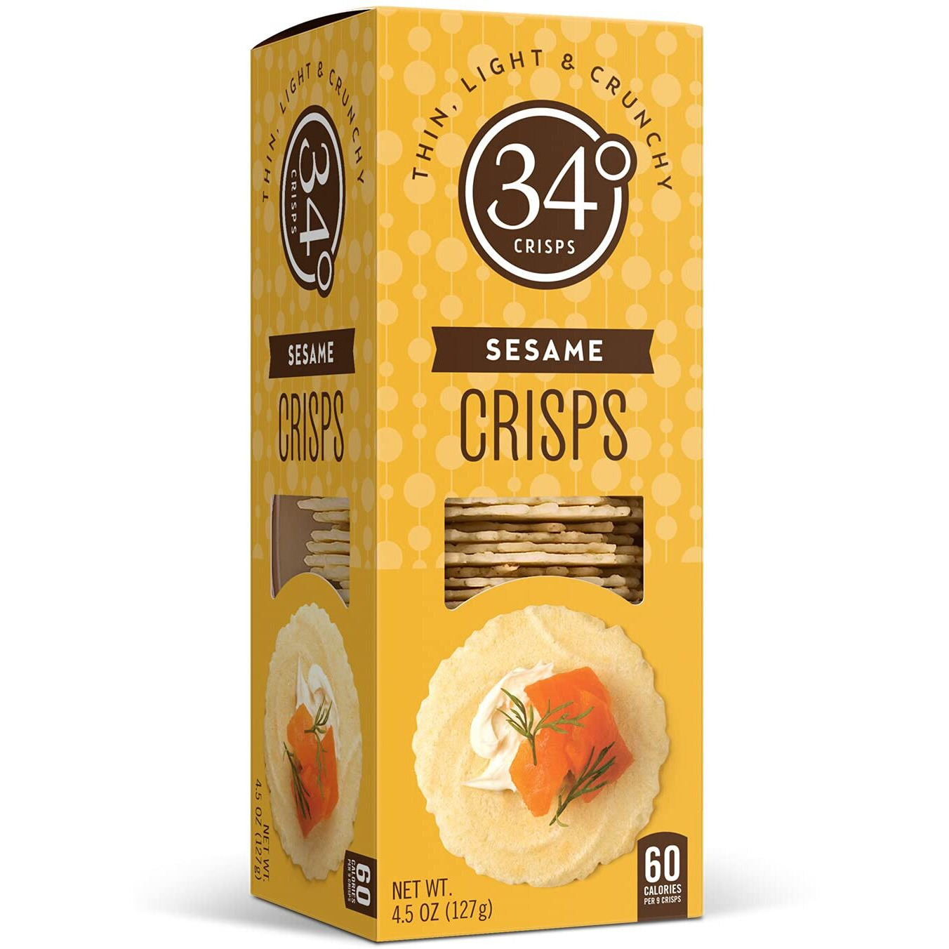 34 Degrees Sesame Crisps | Light & Crunchy Thin Crackers For Charcuterie, Cheese Boards & Entertaining, 6 Pack (4.5Oz Each)
