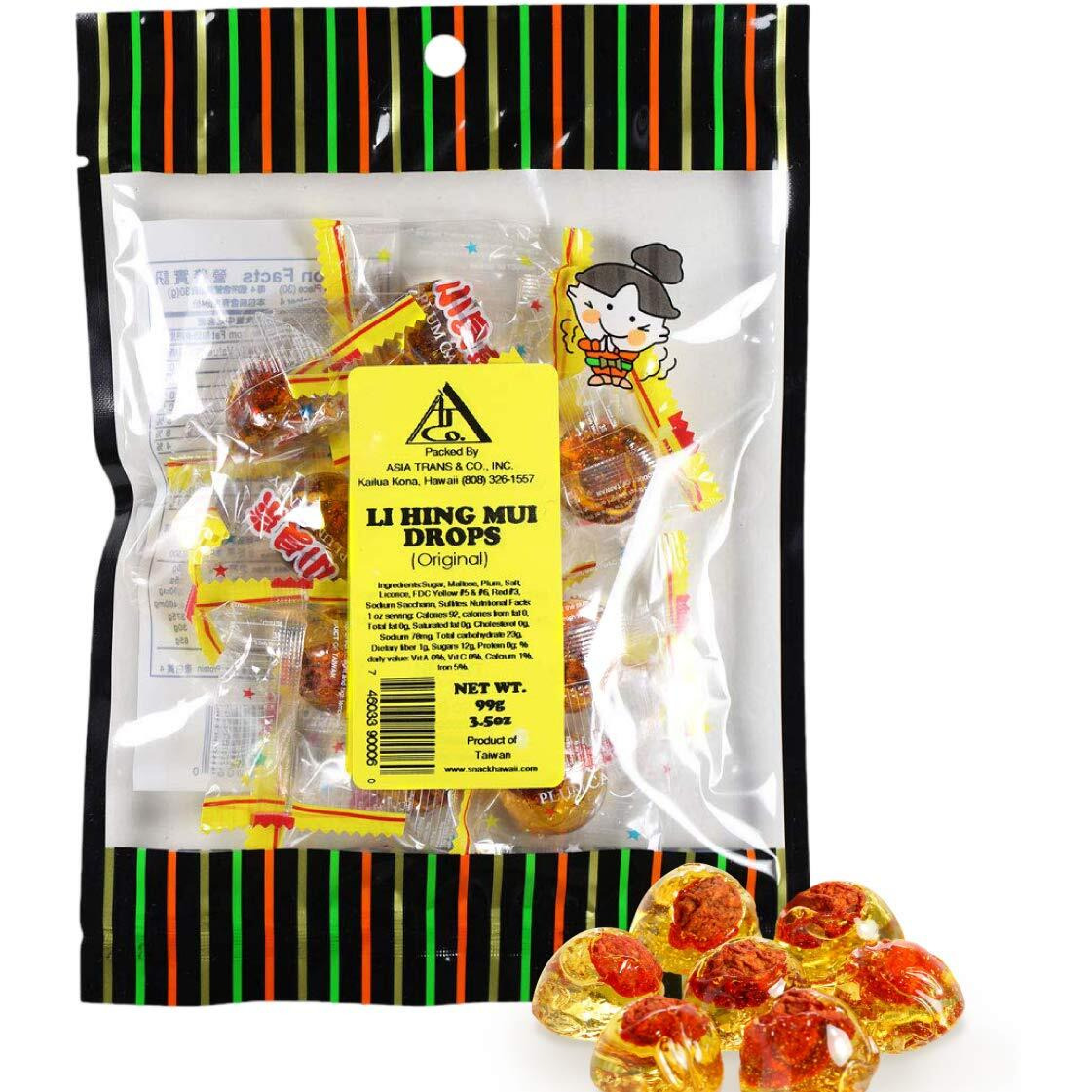 Asia Trans Golden Plum Crack Seed Drops | Hawaiian Favorite | Sweet, Sour, & Salty Dried Asian Plum Hard Candy (3.5 Oz)