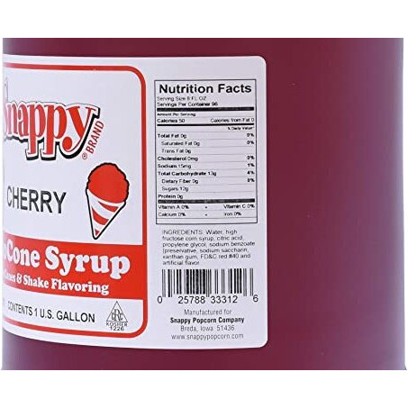 Snappy Cherry Sno Cone Syrup, 1 Gallon