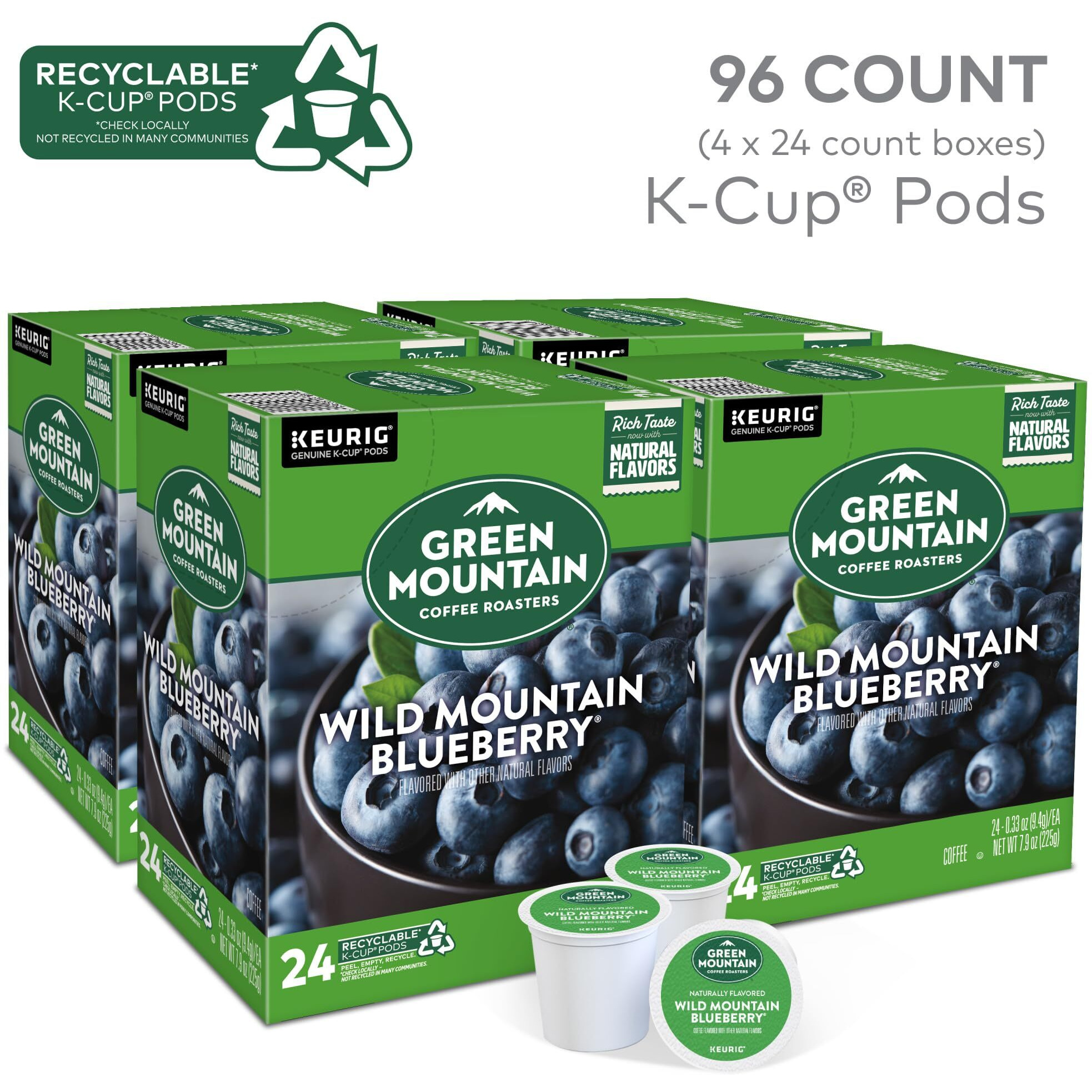 Green Mountain Coffee Roasters Wild Mountain Blueberry Keurig Single-Serve K-Cup Pods, Light Roast Coffee, 96 Count (4 Packs Of 24)