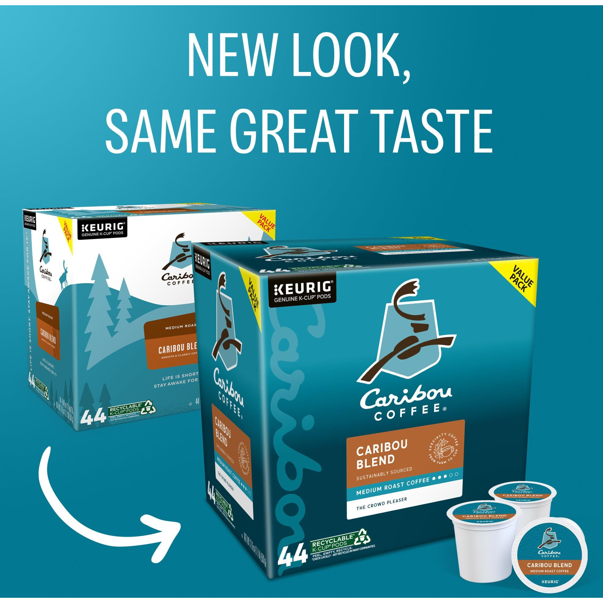 Caribou Coffee Caribou Blend, Keurig Single-Serve K-Cup Pod, Medium Roast Coffee Pods, 44 Count