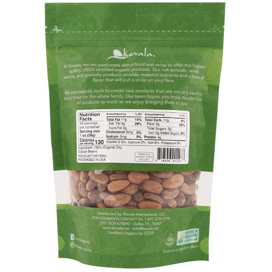 Kevala Organic Raw Cacao Beans 1Lb