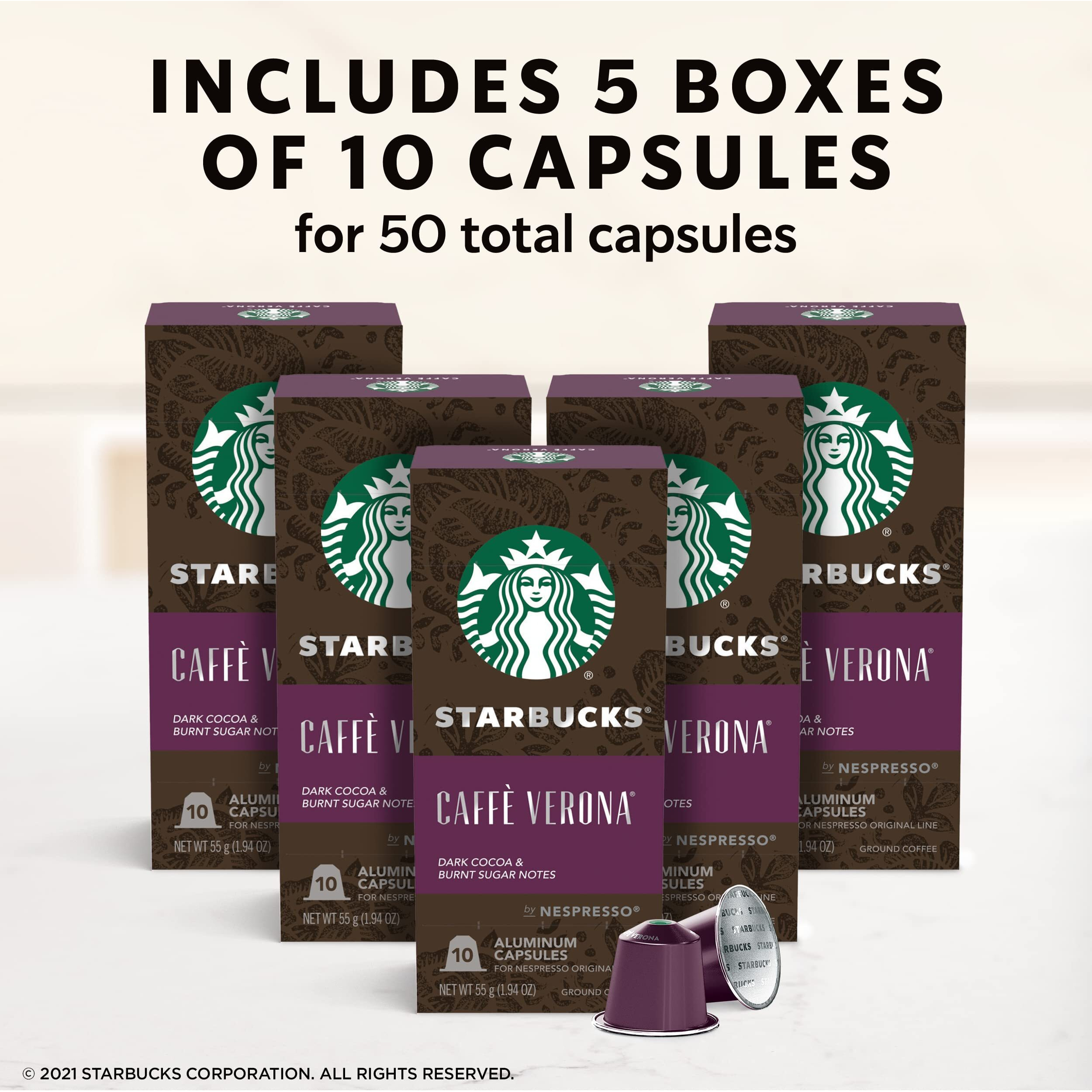 Starbucks By Nespresso Dark Roast Caff Verona Coffee (50-Count Single Serve Capsules, Compatible With Nespresso Original Line System)