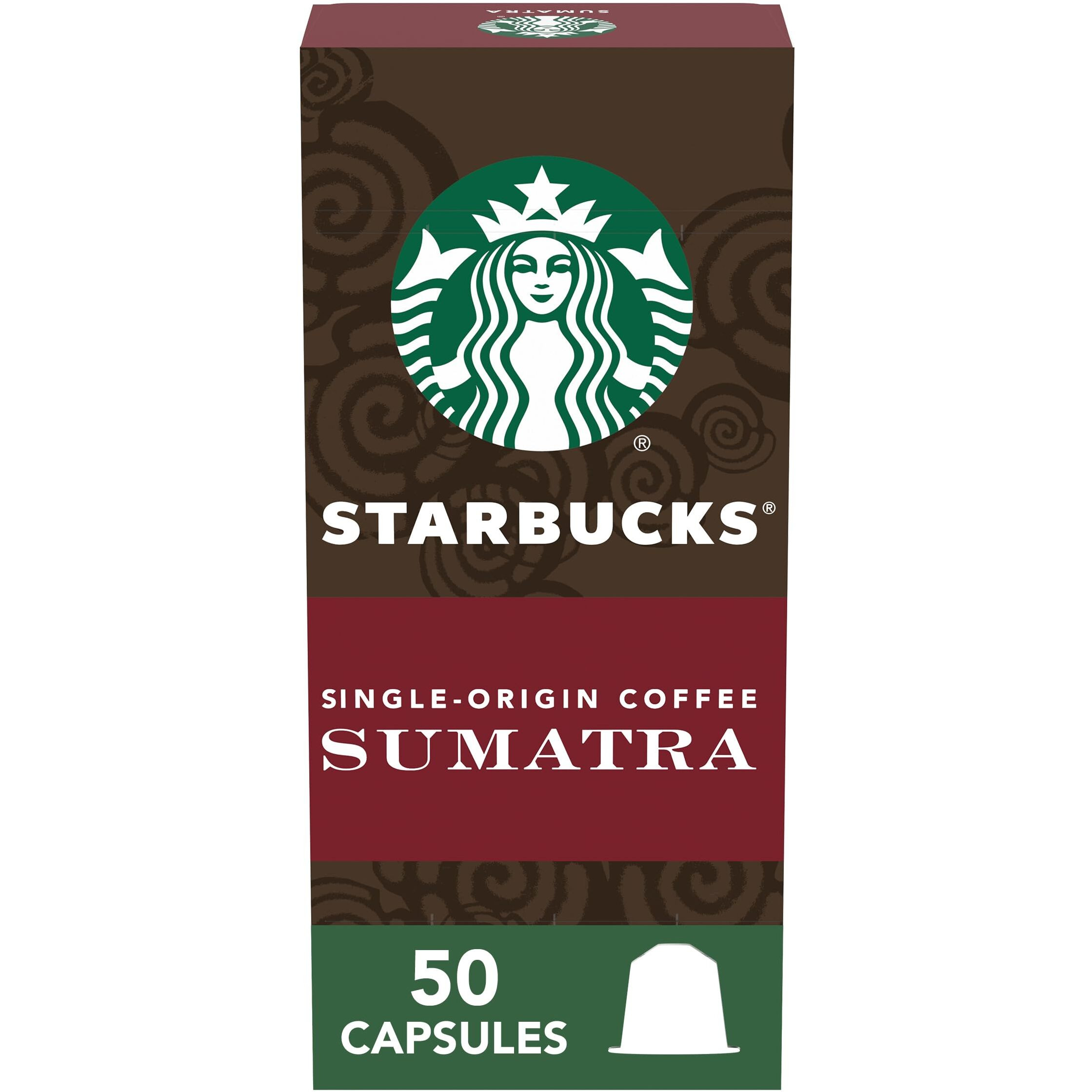 Starbucks By Nespresso Dark Roast Single-Origin Sumatra Coffee (50-Count Single Serve Capsules, Compatible With Nespresso Original Line System)