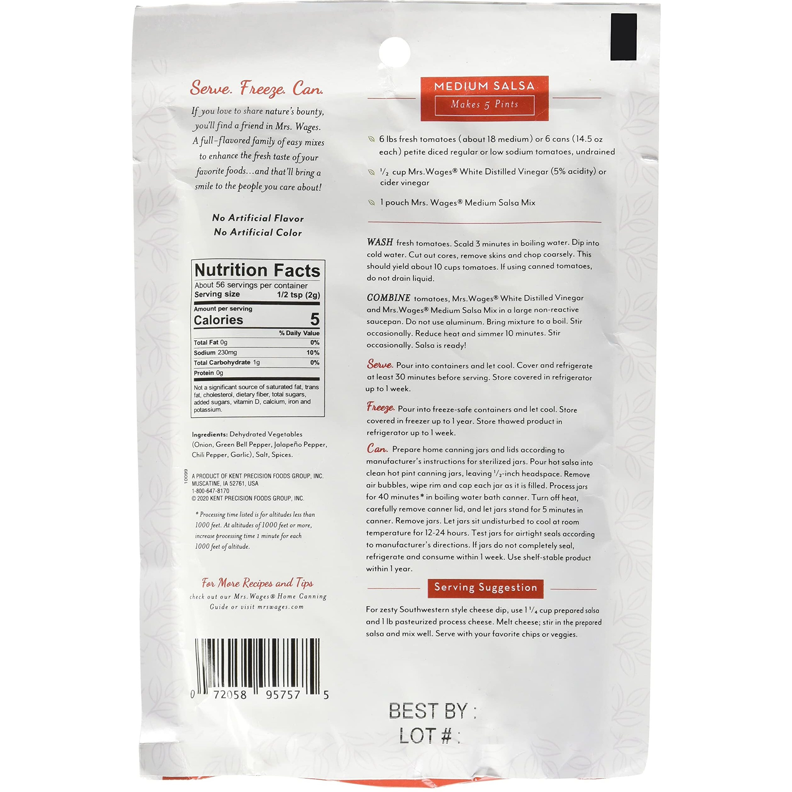 Mrs. Wages Medium Salsa Canning Mix, 4 Oz Packages (Pack Of 6)