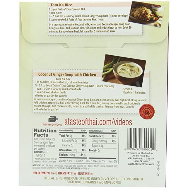 A Taste Of Thai Coconut Ginger Soup Base - 2Oz Pack Of 6 Ready-To-Use Mix | Flavored With Classic Thai Spices | Use As Rub Marinade Or Dip | Non-Gmo | Gluten-Free