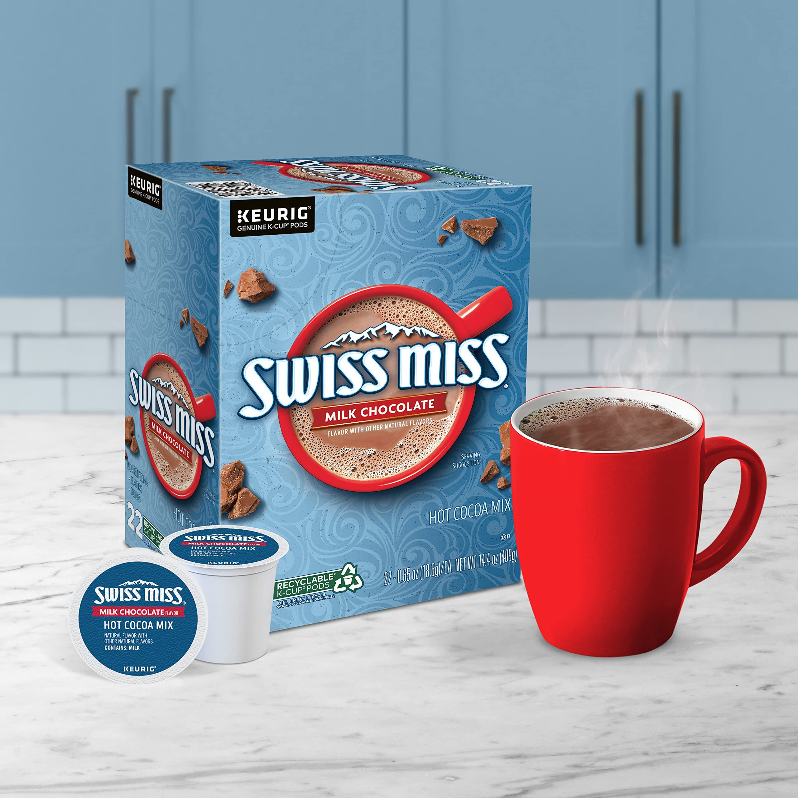 Swiss Miss Milk Chocolate Hot Cocoa Keurig Single-Serve K Cup Pods, 44Count, Milk Chocolate Hot Cocoa, 44Count, Blue