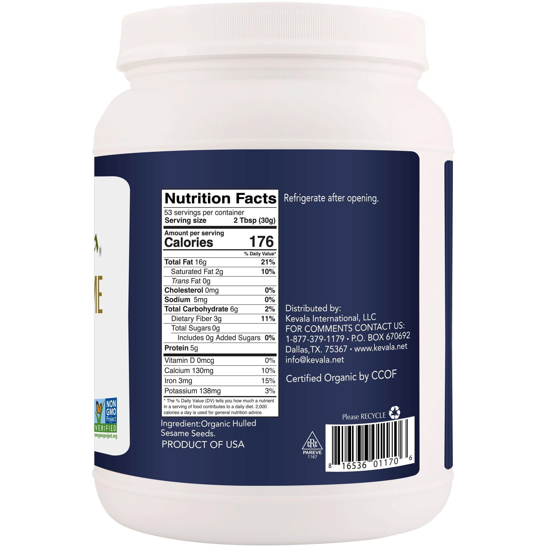 Kevala Organic Sesami Tahini, 3.5 Lbs (1587G)