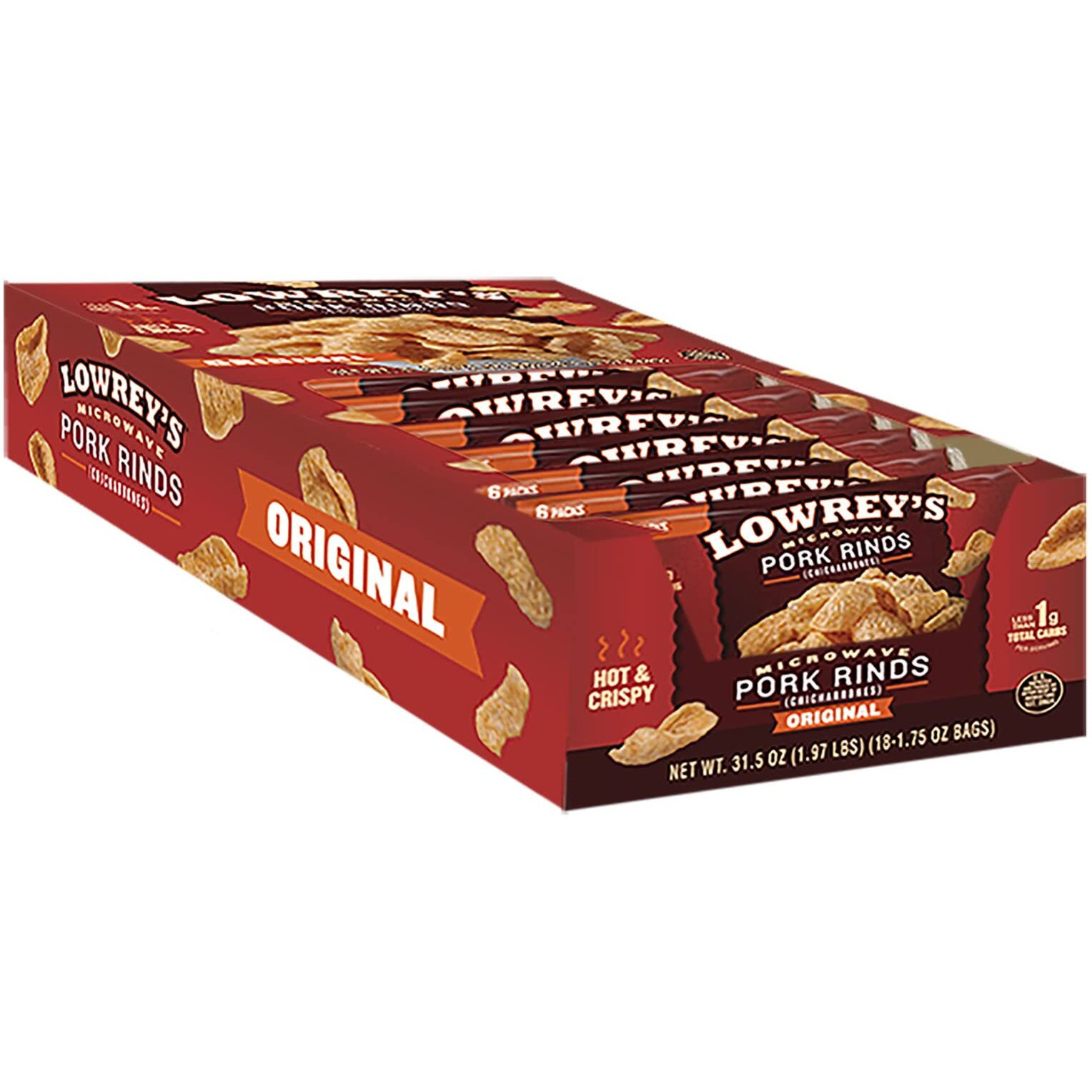 Lowrey's Bacon Curls Microwave Pork Rinds (Chicharrones), Original, 1.75 Ounce (Pack Of 18)