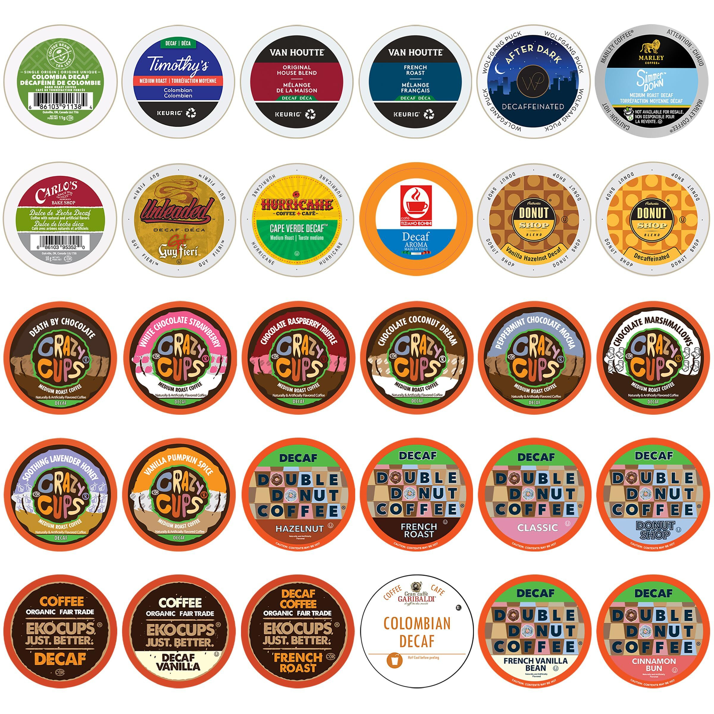 Decaf Coffee Pods Variety Pack Sampler, Assorted Unflavored & Flavored Coffee Pods Compatible With Keurig K Cups Brewers, Decaffeinated Coffee Capsules, 30 Count - No Duplicates (Pack Of 1)