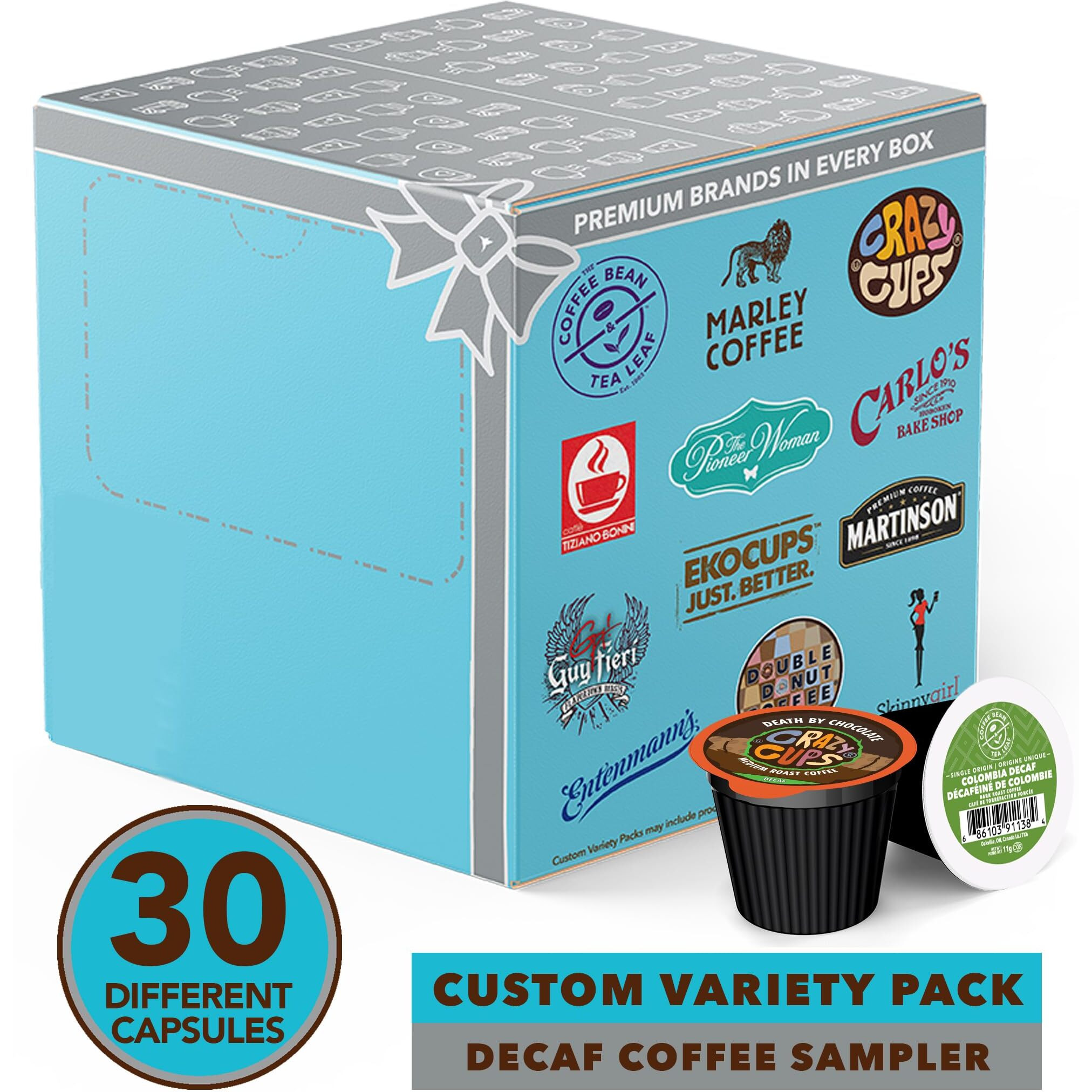 Decaf Coffee Pods Variety Pack Sampler, Assorted Unflavored & Flavored Coffee Pods Compatible With Keurig K Cups Brewers, Decaffeinated Coffee Capsules, 30 Count - No Duplicates (Pack Of 1)