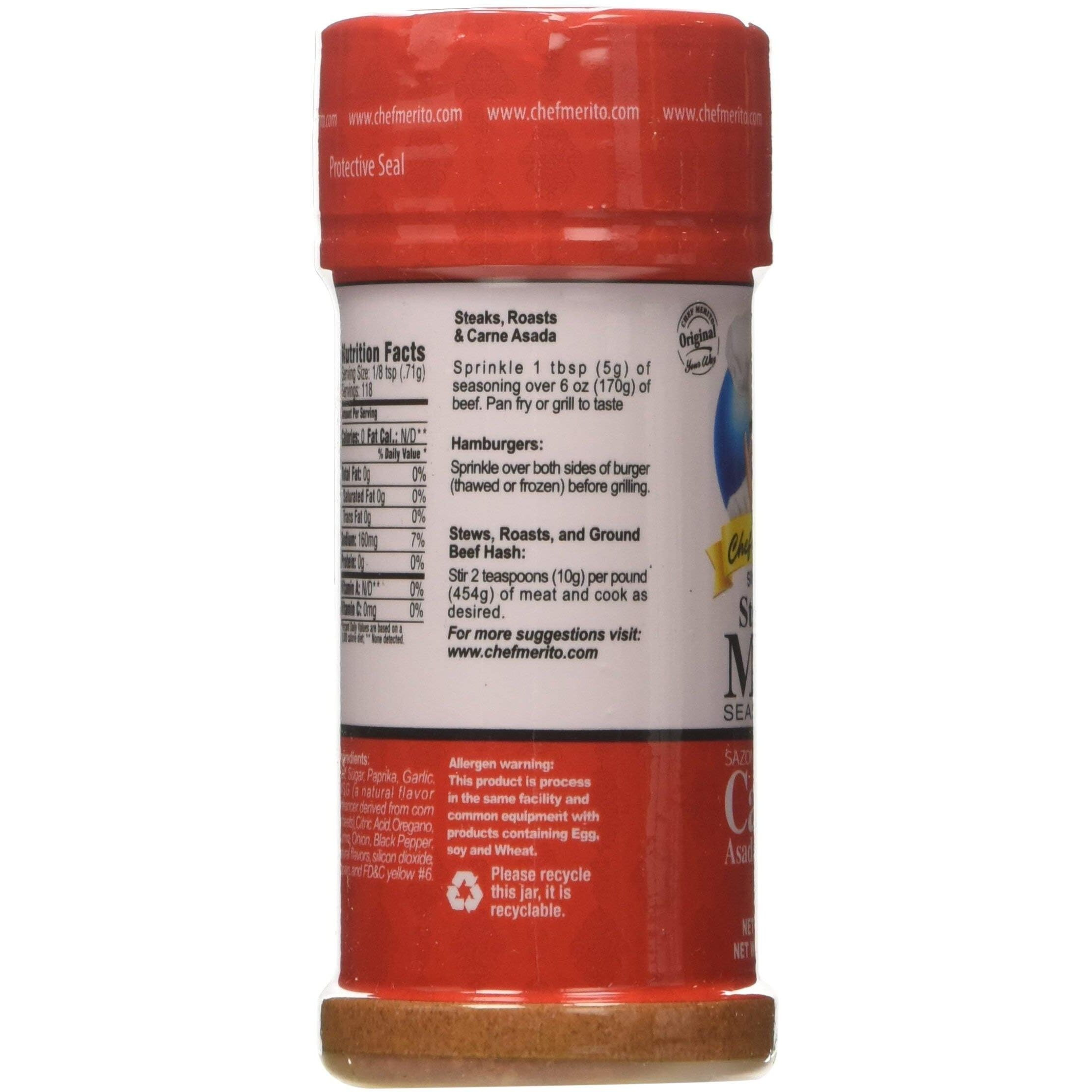 Chef Merito Steak & Meat Seasoning Powder Carne Asada & Bistec 3 Oz, Pack Of 2 | Chicken Nuggets, Thighs, Steak Seasoning, Grilled, Meat Seasoning