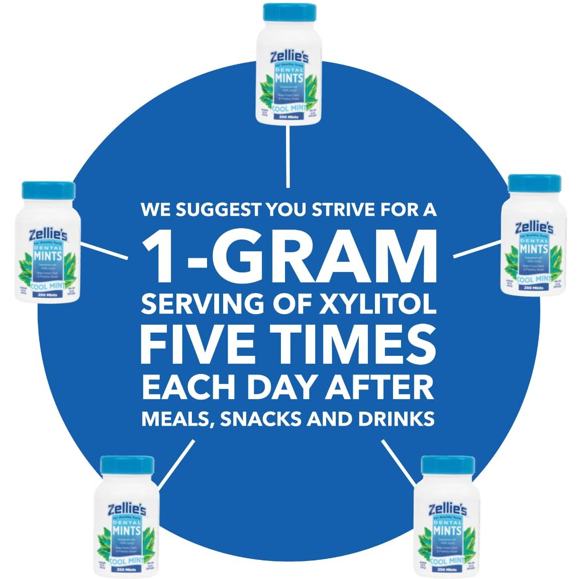 Zellie's | 100% Xylitol Sugar Free Cool Mint Breath Mints | Non-Gmo, Low-Calorie, Gluten Free, Vegan & Kosher Mints (250 Count - Pack Of 1)