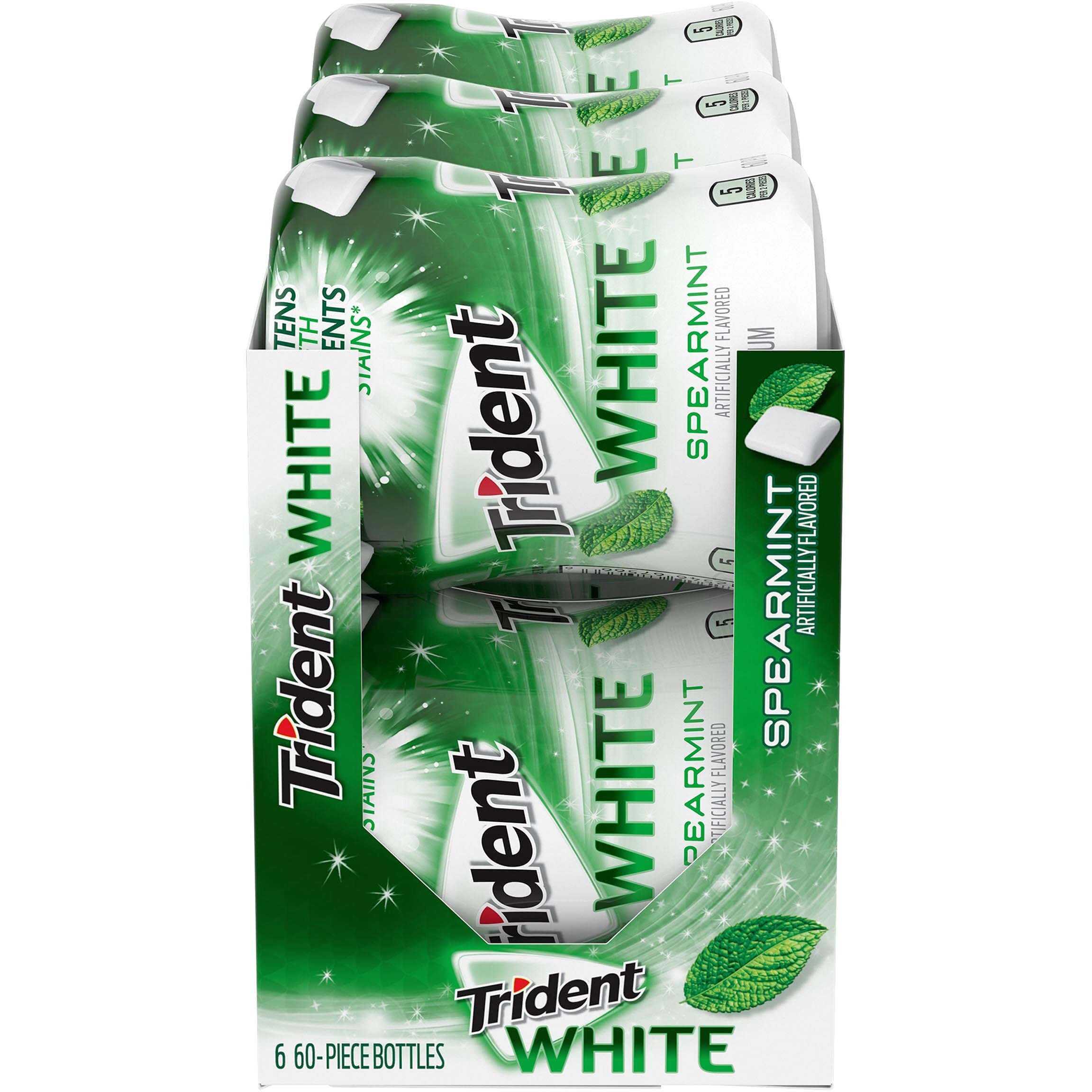 Trident White Spearmint Sugar Free Gum, 6 Bottles Of 60 Pieces (360 Total Pieces)