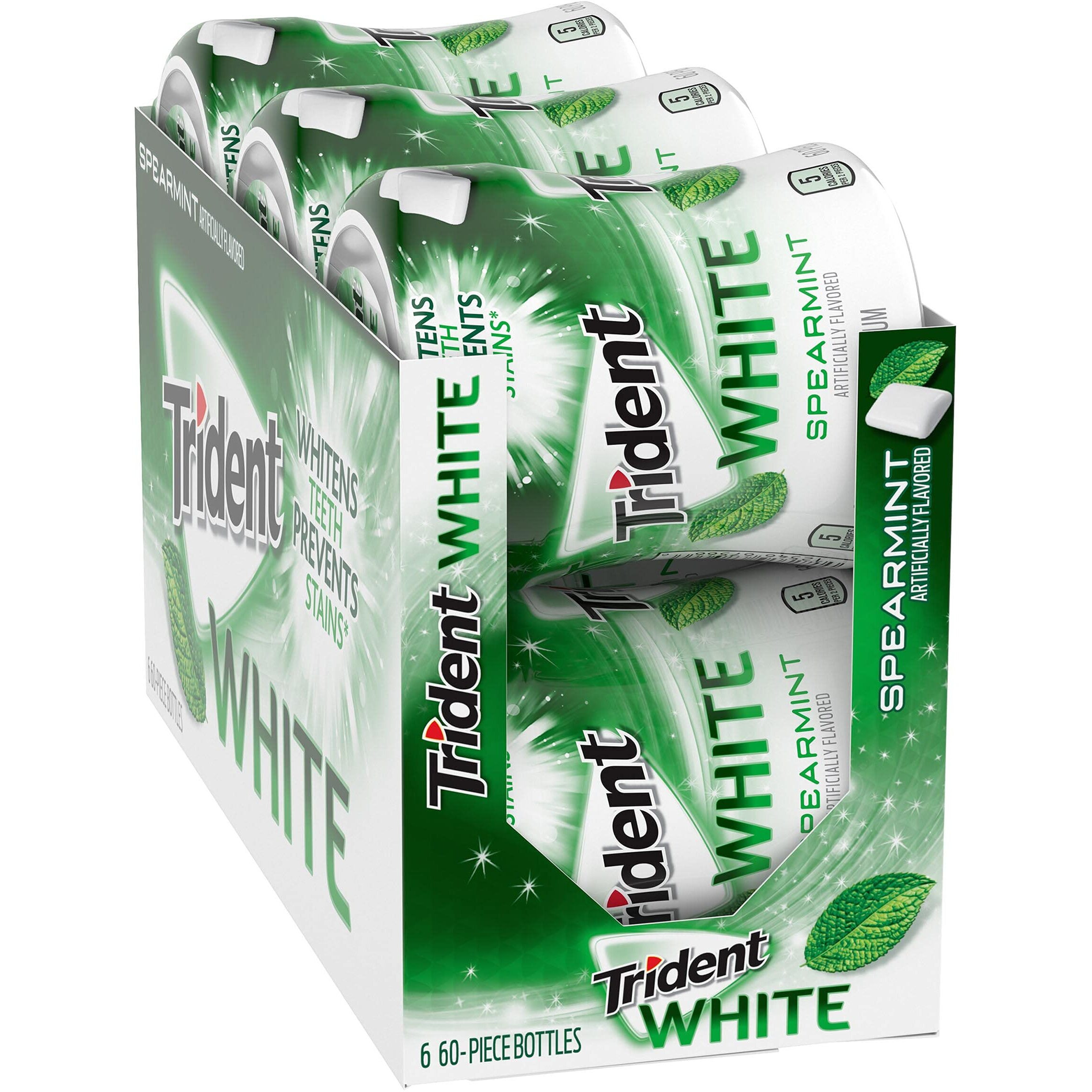 Trident White Spearmint Sugar Free Gum, 6 Bottles Of 60 Pieces (360 Total Pieces)