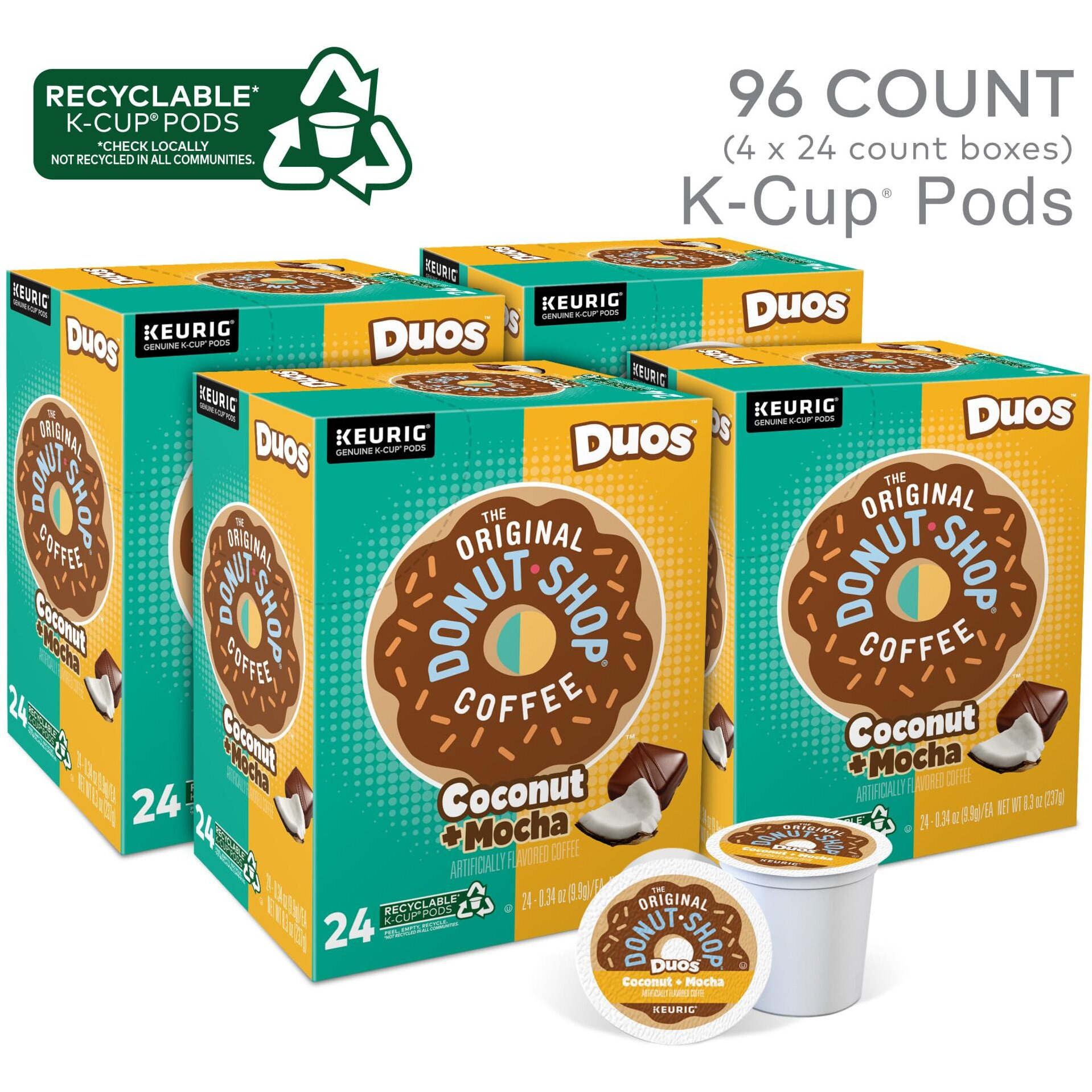 The Original Donut Shop Duos Coconut + Mocha Keurig Single-Serve K-Cup Pods, Medium Roast Coffee, 96 Count (4 Packs Of 24)