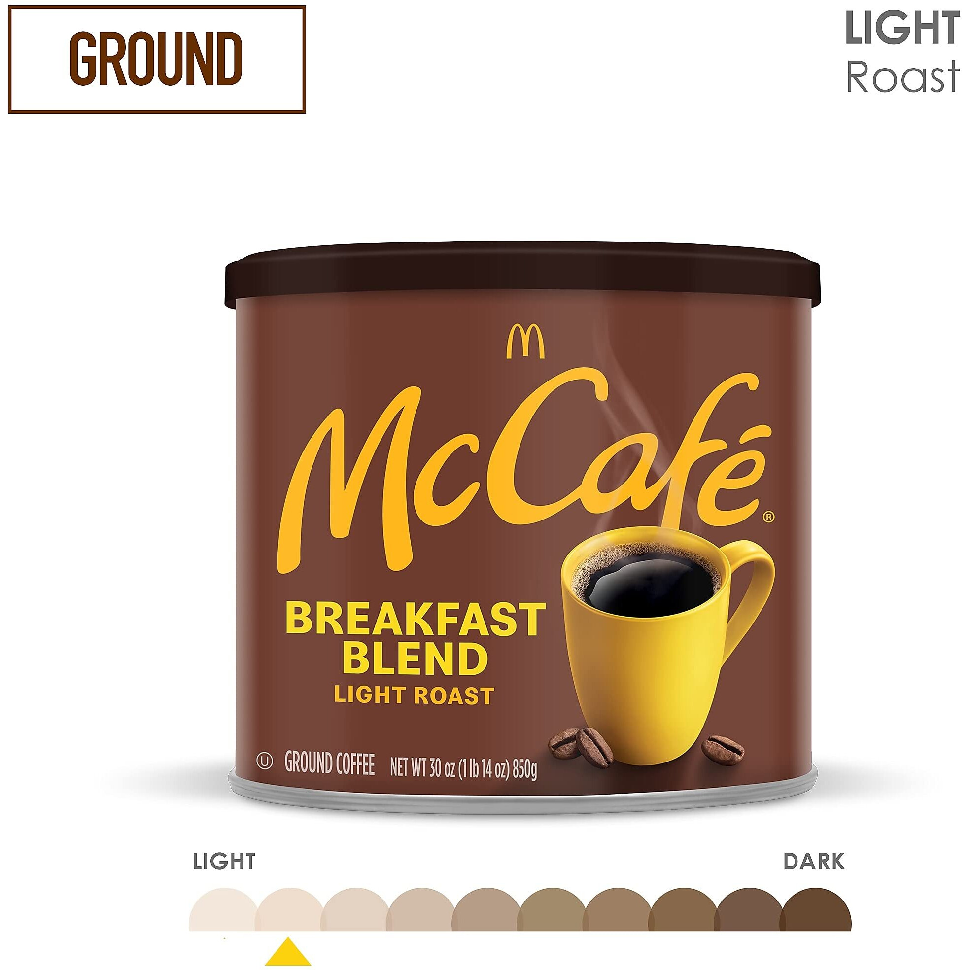 Mccafe Breakfast Blend, Light Roast Ground Coffee, 30 Oz Canister