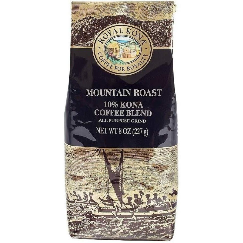 Royal Kona 10% Kona Coffee Blend, Mountain Roast, Ground, 8 Ounce Bag