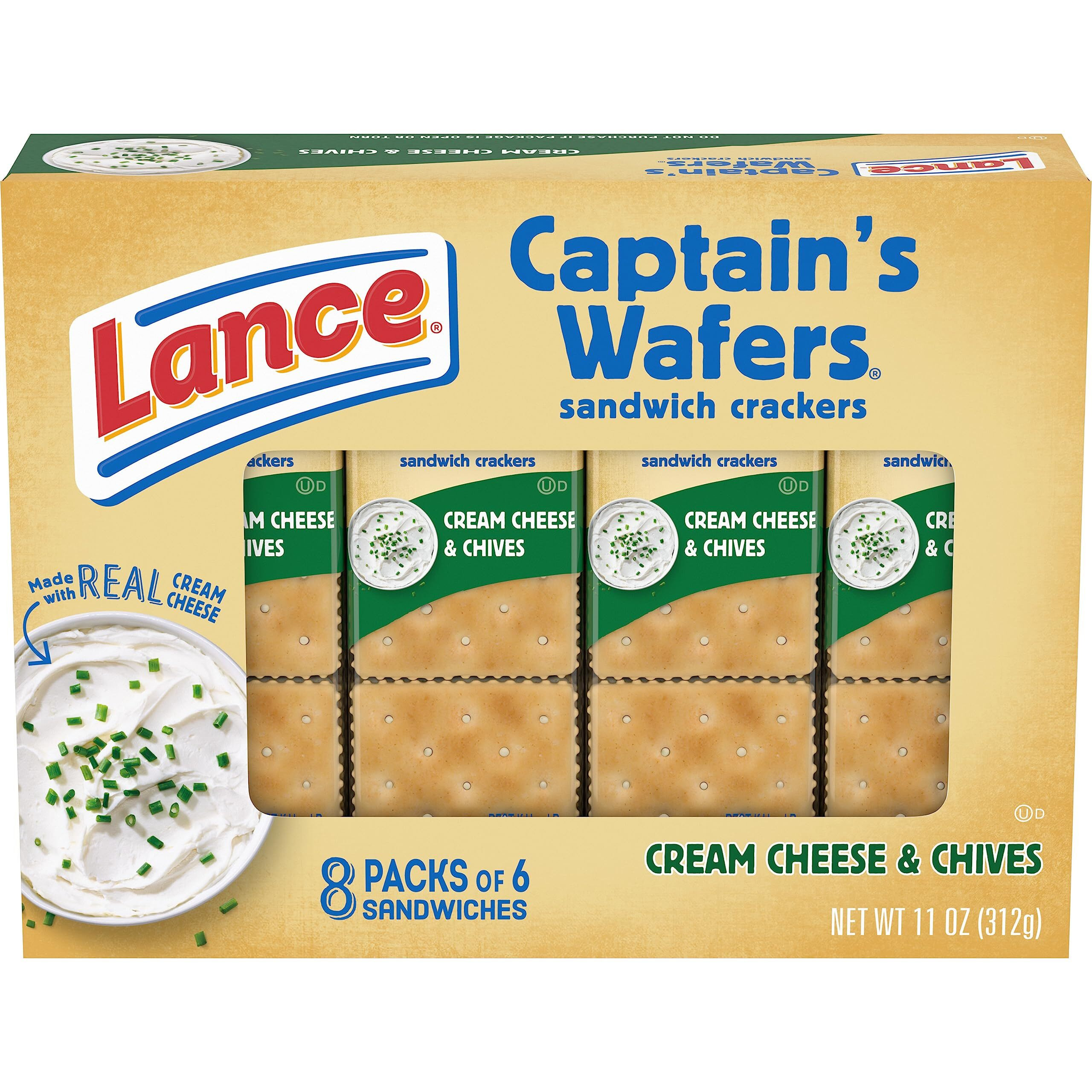 Lance Sandwich Crackers, Captain's Wafers Cream Cheese And Chives, 8 Packs, 6 Sandwiches Each