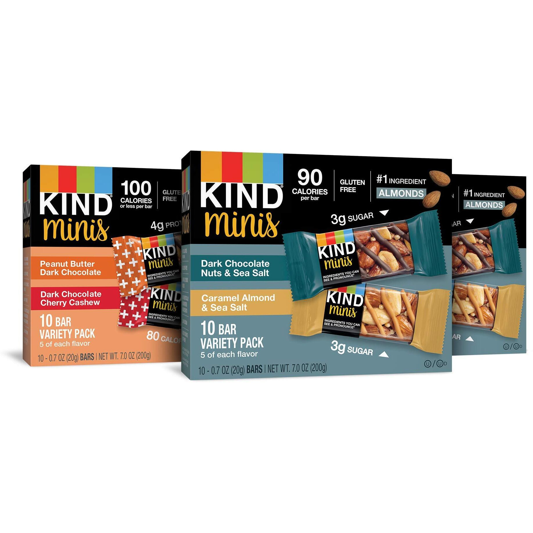 Kind Bar Mini's, Variety Pack, Gluten Free, 100 Calories, Low Sugar, .7Oz Bar, 30 Count