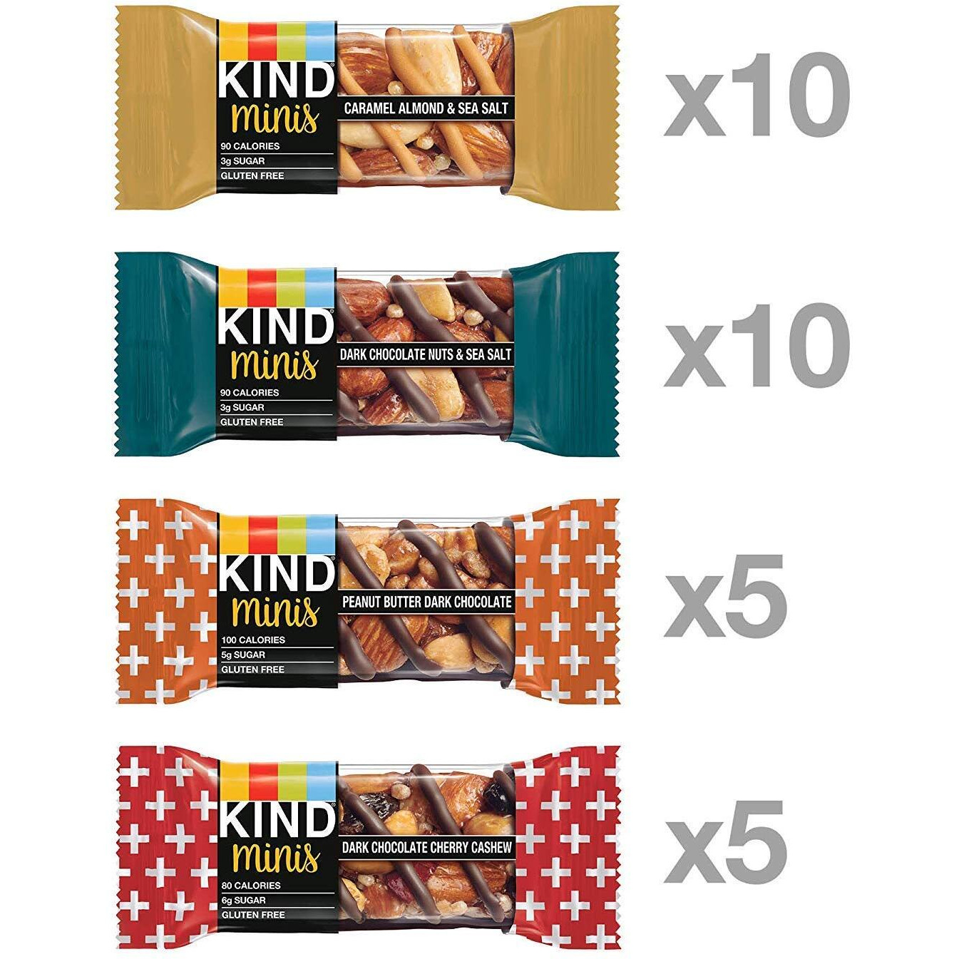 Kind Bar Mini's, Variety Pack, Gluten Free, 100 Calories, Low Sugar, .7Oz Bar, 30 Count