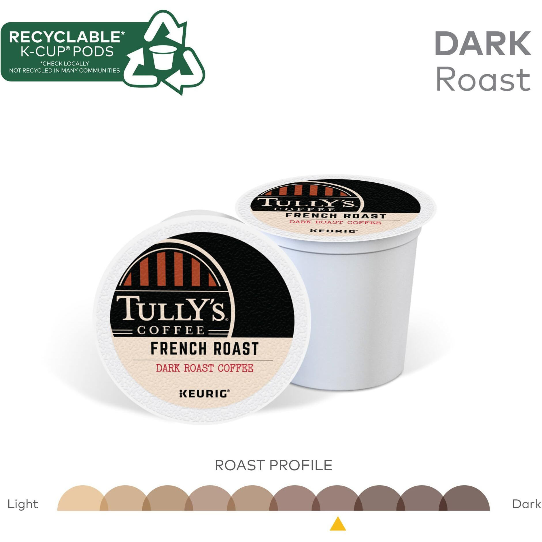 Tully's Coffee French Roast, Keurig Single-Serve K-Cup Pods, Dark Roast, 96 Count (4 Packs Of 24)