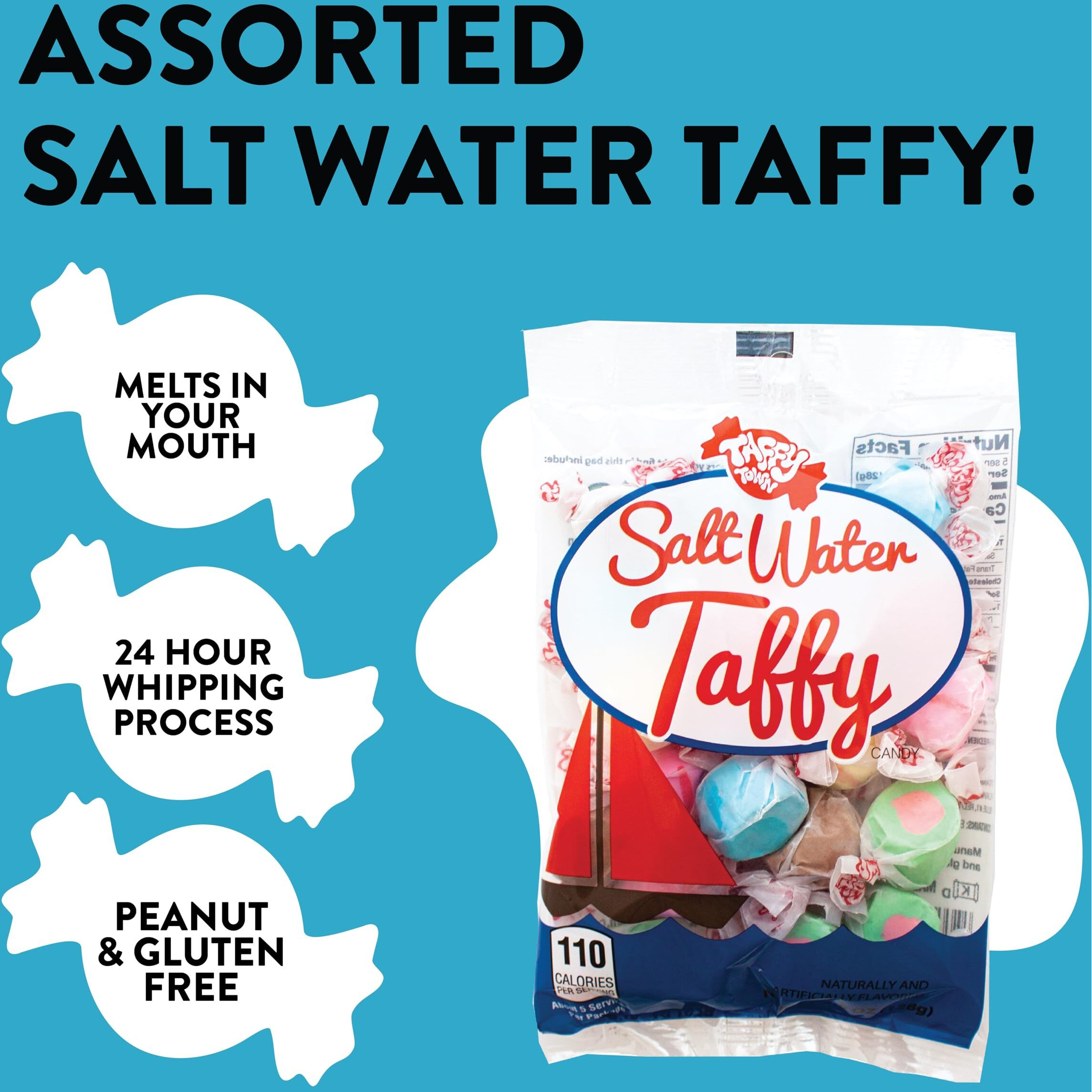 Taffy Town Salt Water Taffy, Assorted Salt Water, 80 Oz