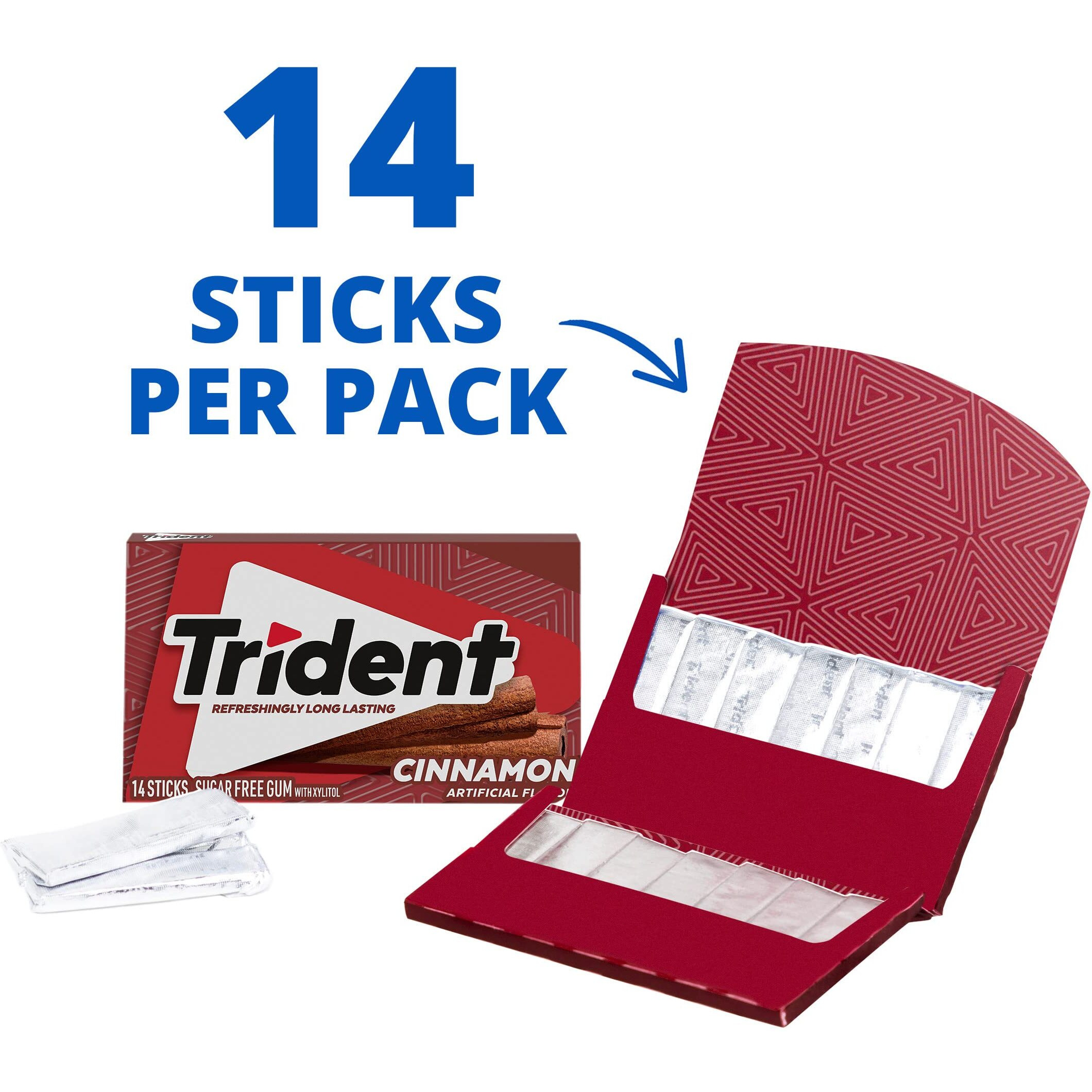 Trident Cinnamon Sugar Free Gum, 12 Packs Of 14 Pieces (168 Total Pieces), 12546011471