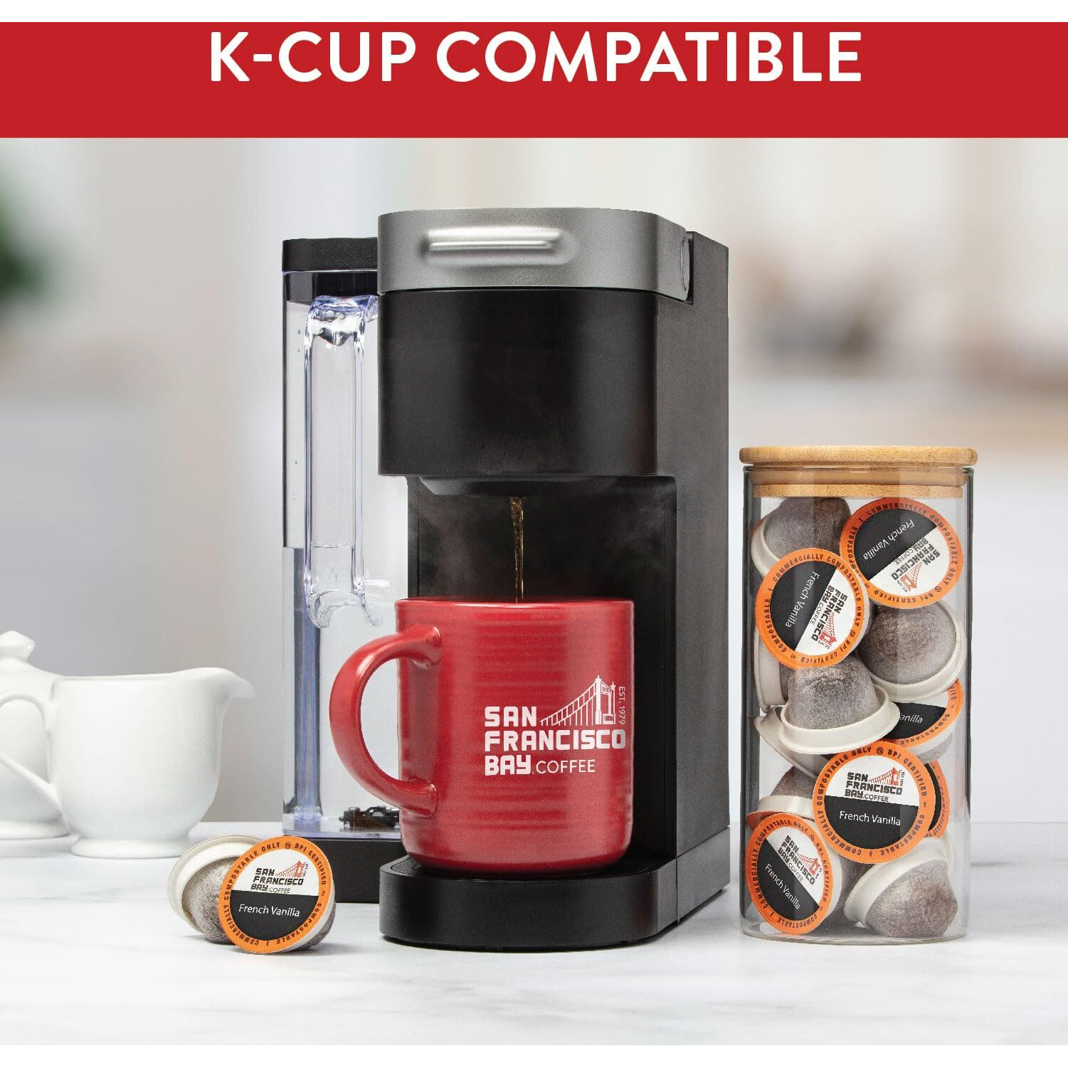 San Francisco Bay Compostable Coffee Pods - French Vanilla (80 Ct) K Cup Compatible Including Keurig 2.0, Flavored, Medium Roast
