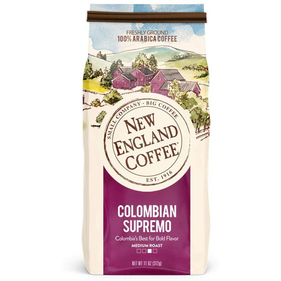 New England Coffee Colombian Supremo Medium Roast Ground Coffee, 11Oz Bag (Pack Of 1)