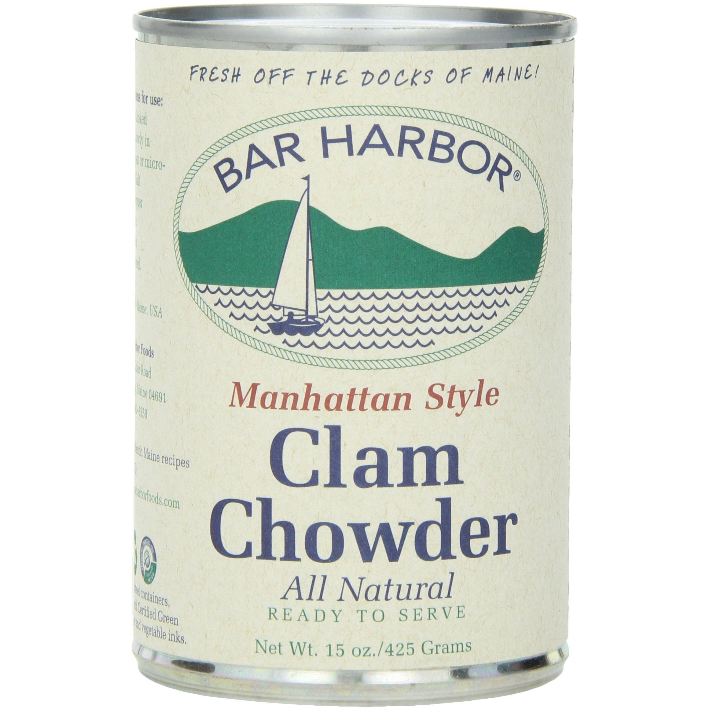 Bar Harbor Manhattan Clam Chowder - Premium Seafood Delight, Gluten-Free, Authentic New England Flavor - Ideal For Hearty Meals - 15 Oz Can (Pack Of 6)