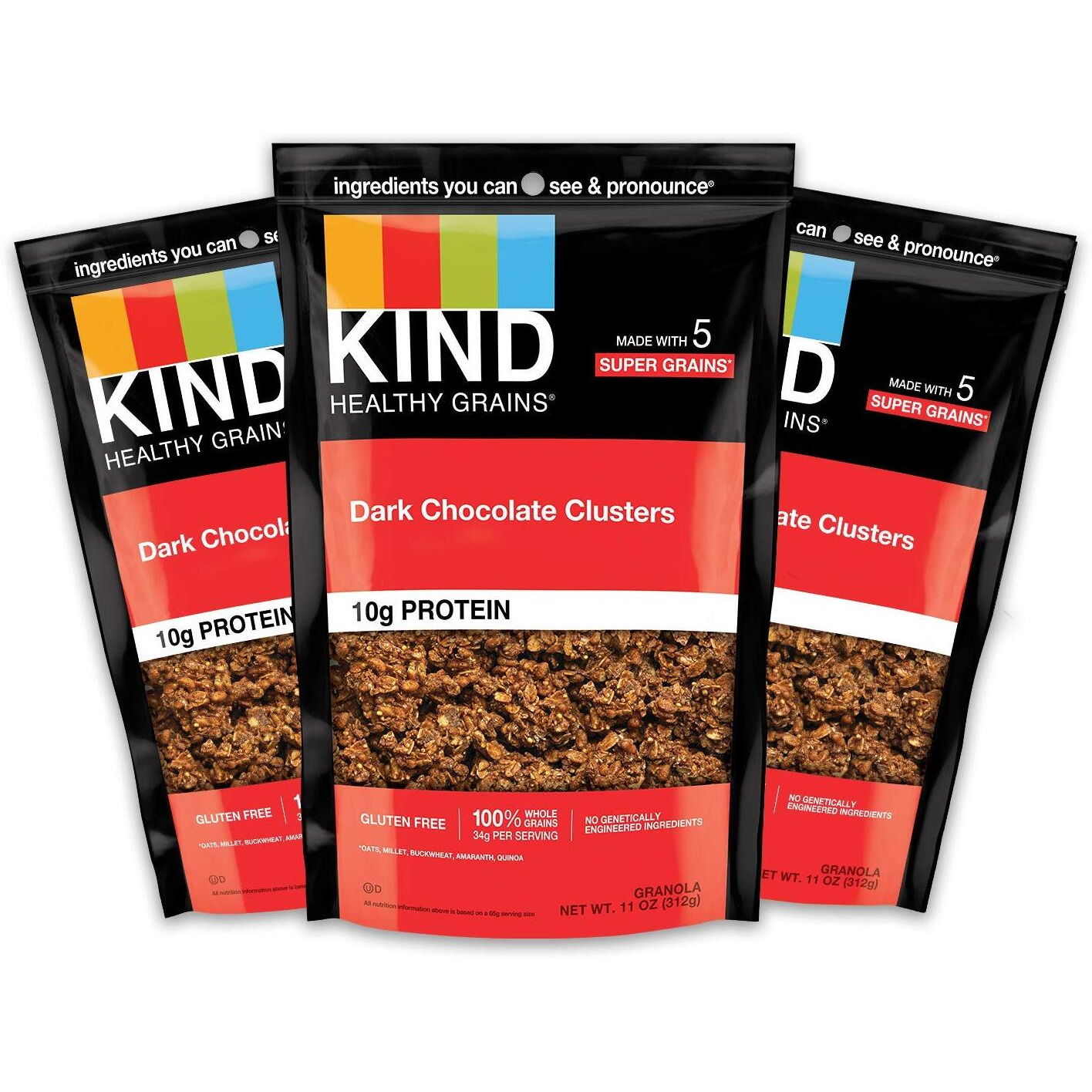 Kind Healthy Grains Clusters, Dark Chocolate Granola, Gluten Free, 10G Protein, 11 Ounce (Pack Of 3)