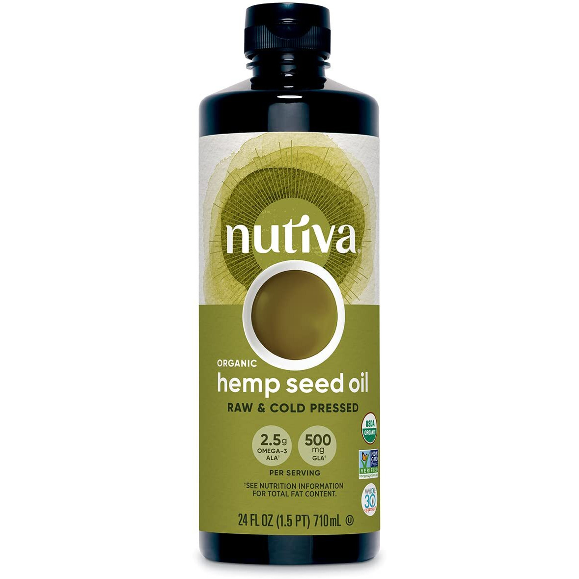 Nutiva Organic Cold-Pressed Unrefined Raw Hemp Seed Oil, 24 Ounce, Usda Organic, Non-Gmo, Whole 30 Approved, Vegan, Gluten-Free & Keto, Rich In Omega 3 & 6 Fatty Acids