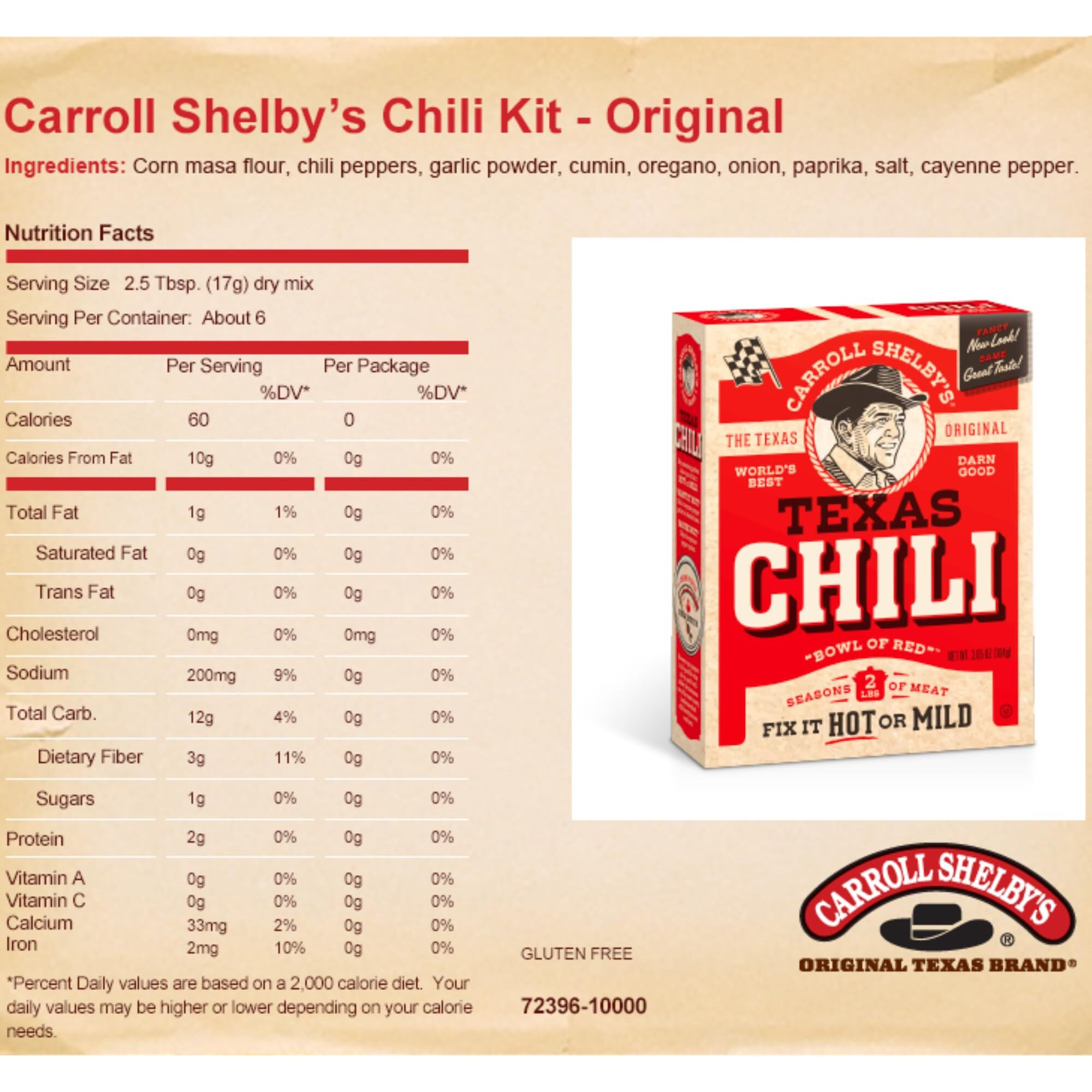 Carroll Shelby's Original Texas Brand Chili Kit 3.65Oz Box (Pack Of 1)