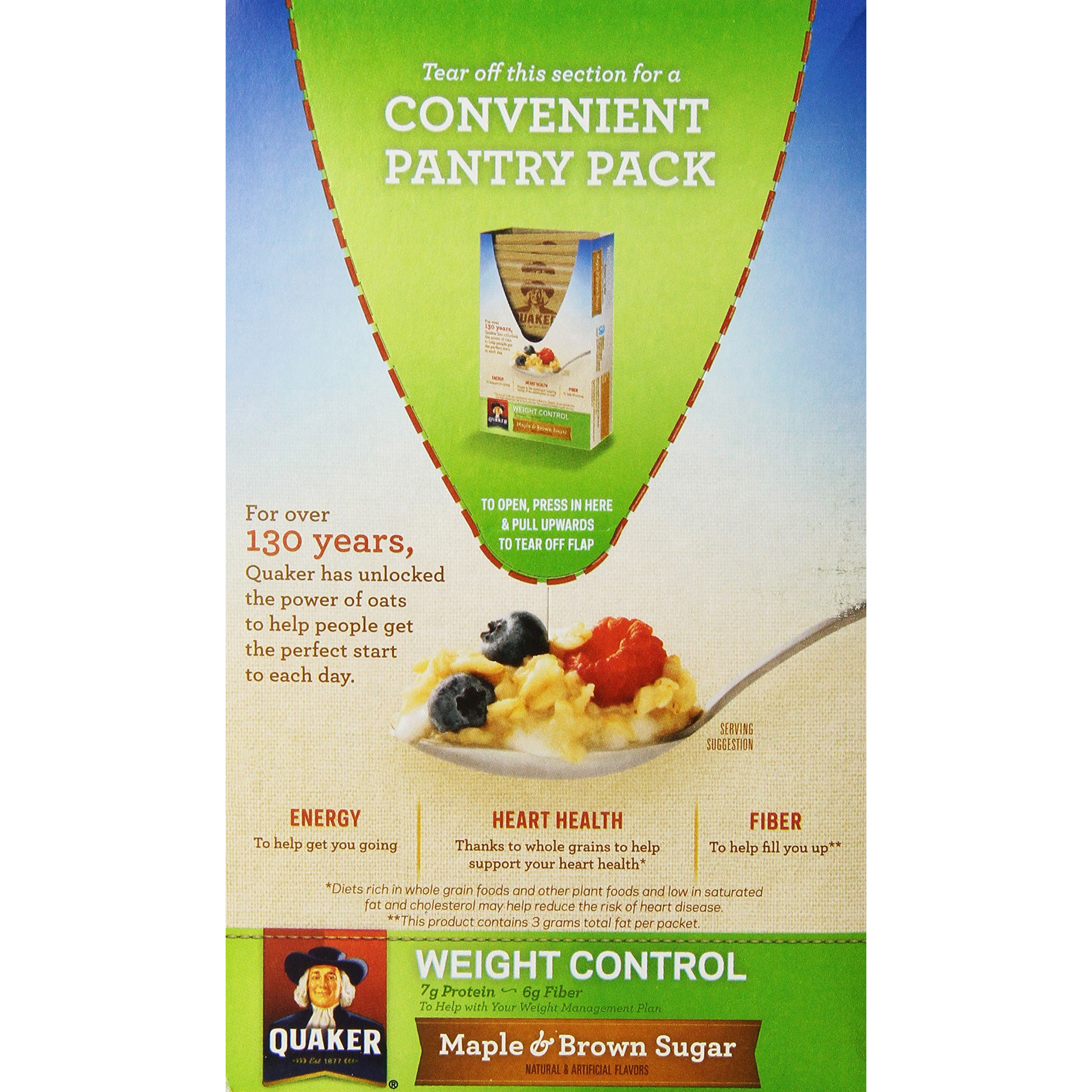 Quaker Instant Oatmeal Fiber&Protein (Previously Weight Control), Maple Brown Sugar, 8-Count Boxes (Pack Of 4)