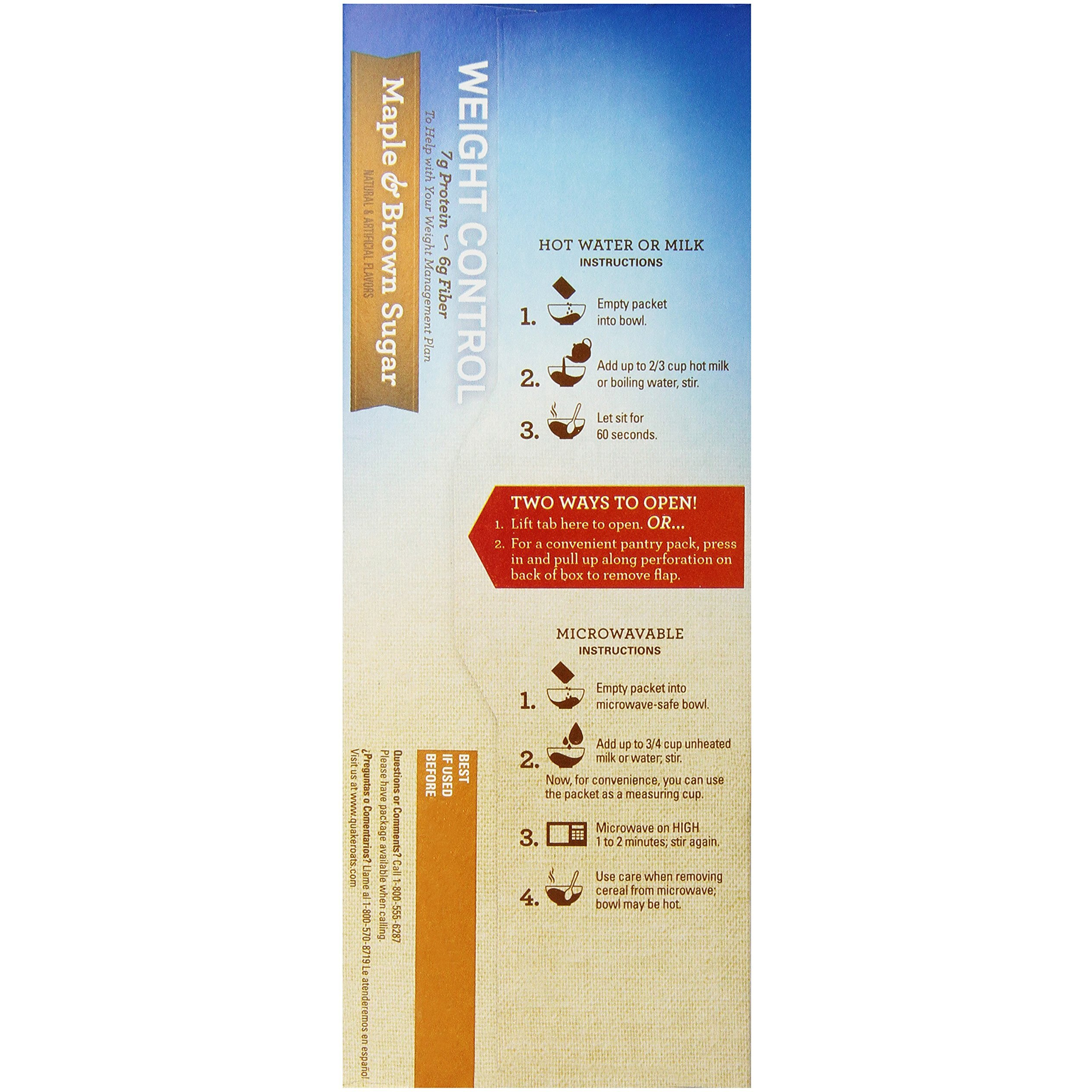 Quaker Instant Oatmeal Fiber&Protein (Previously Weight Control), Maple Brown Sugar, 8-Count Boxes (Pack Of 4)